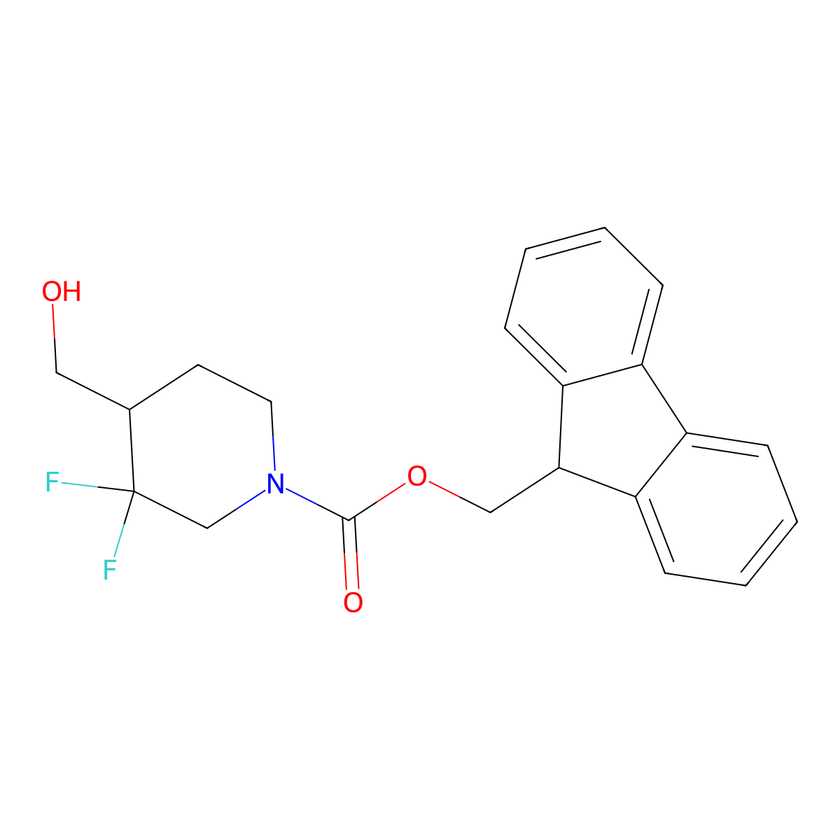 (9H-fluoren-9-yl)methyl 3,3-difluoro-4-(hydroxymethyl)piperidine-1-carboxylate molecular structure, CAS 2300992-98-5
