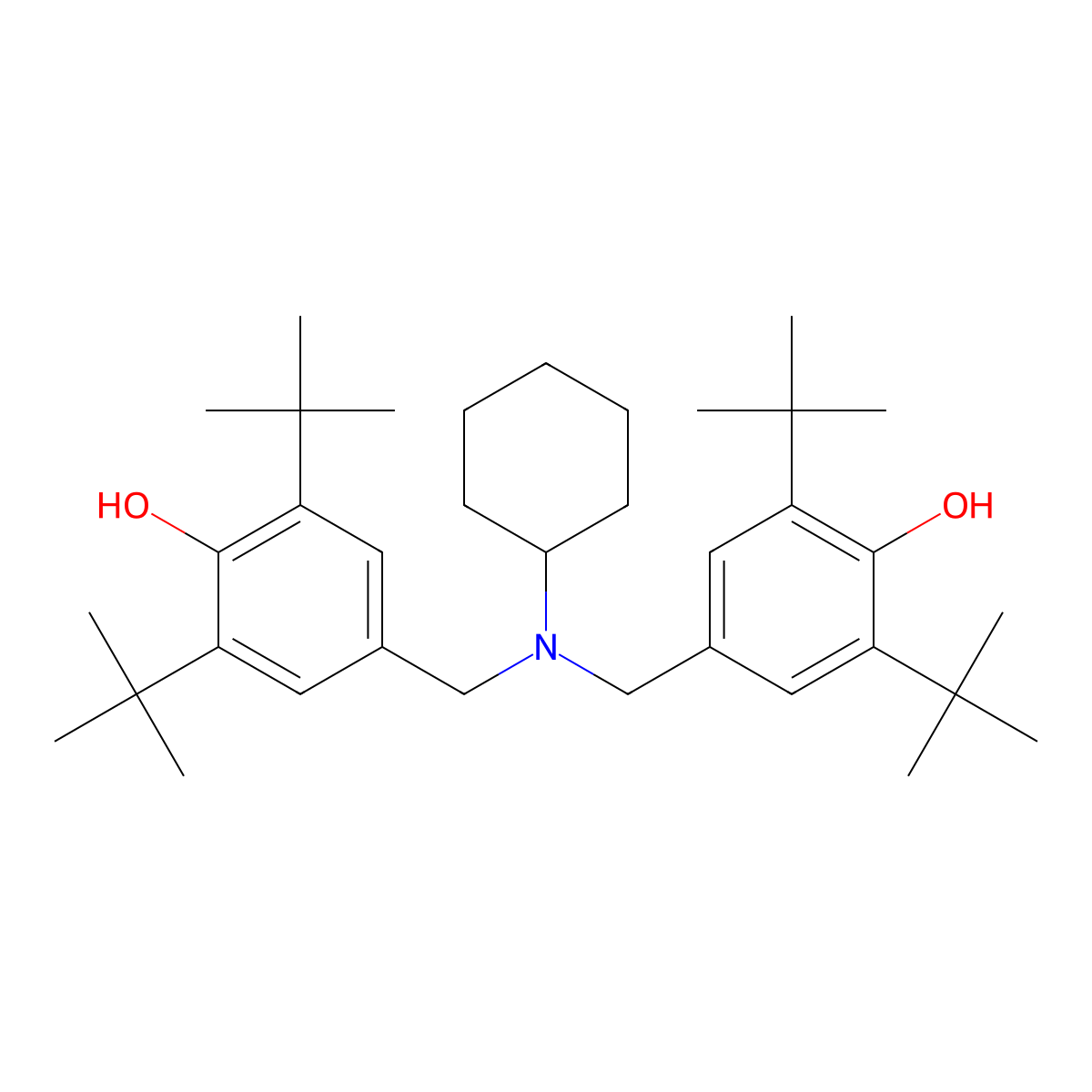 2,6-Ditert-butyl-4-[[cyclohexyl-[(3,5-ditert-butyl-4-hydroxyphenyl)methyl]amino]methyl]phenol molecular structure, CAS 2301-85-1