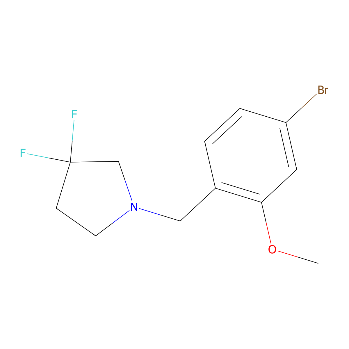 1-(4-Bromo-2-methoxy-benzyl)-3,3-difluoro-pyrrolidine molecular structure, CAS 2301067-75-2