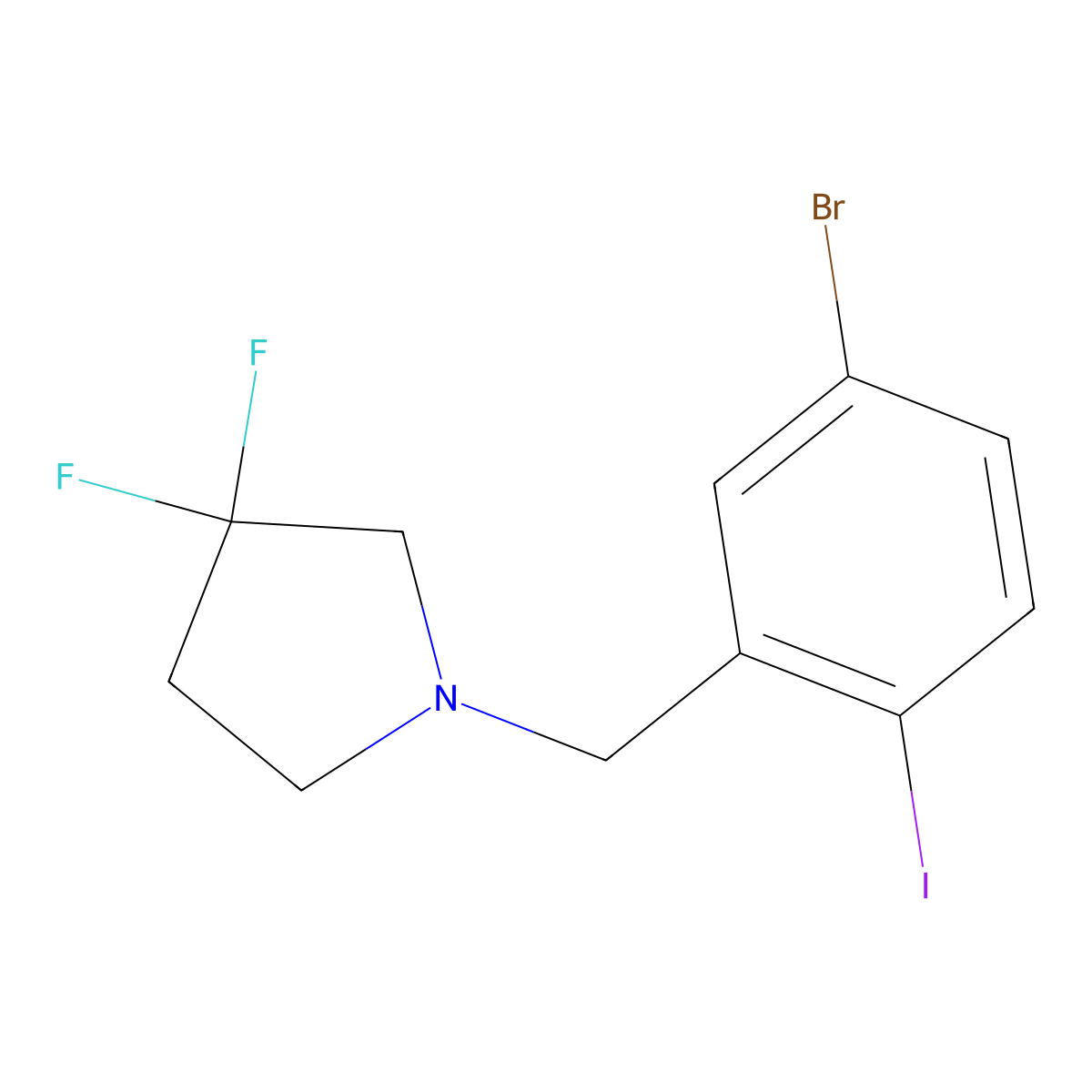 1-(5-Bromo-2-iodo-benzyl)-3,3-difluoro-pyrrolidine molecular structure, CAS 2301068-35-7