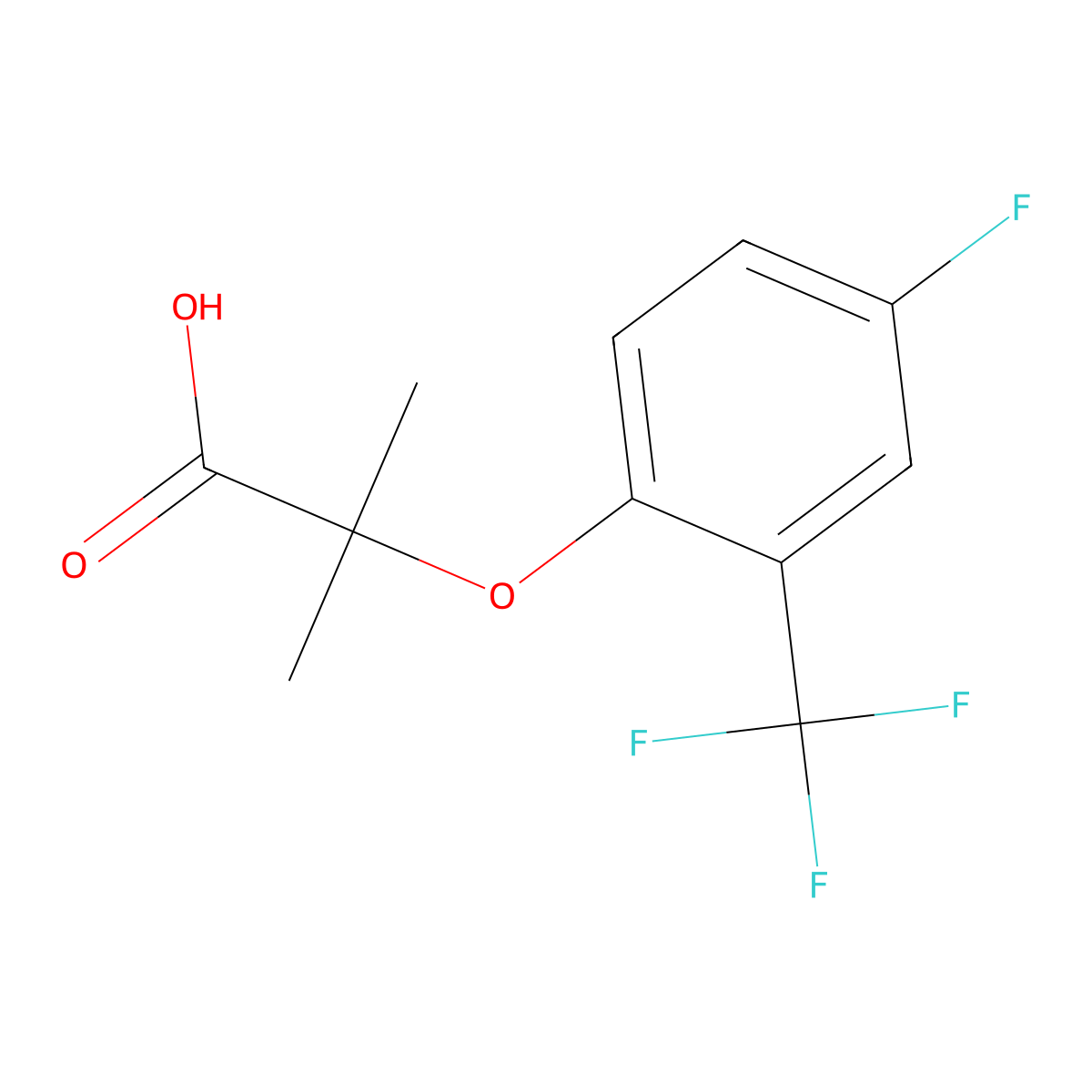2-(4-Fluoro-2-trifluoromethyl-phenoxy)-2-methyl-propionic acid molecular structure, CAS 2301068-50-6