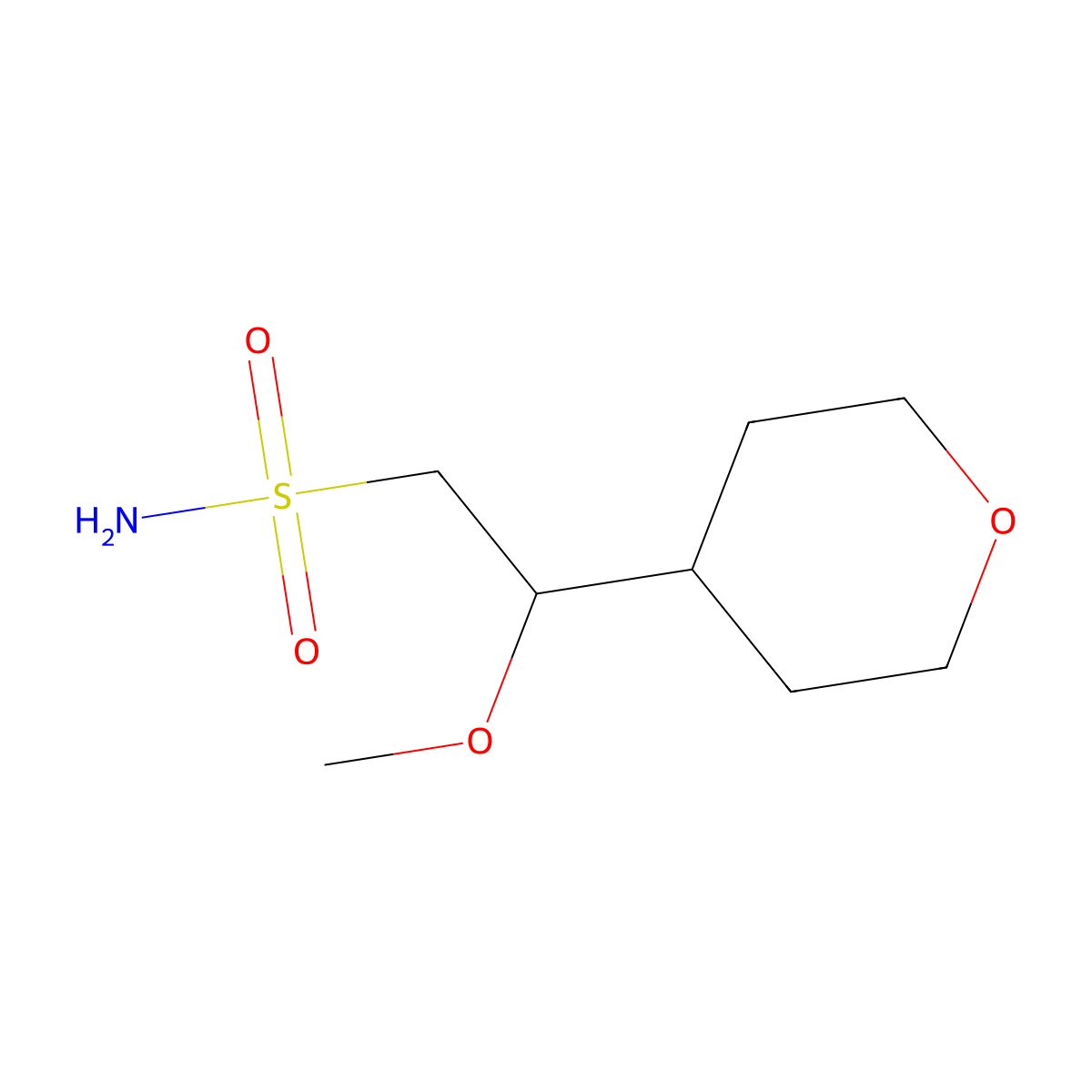 2-Methoxy-2-(oxan-4-yl)ethane-1-sulfonamide molecular structure, CAS 2301245-49-6