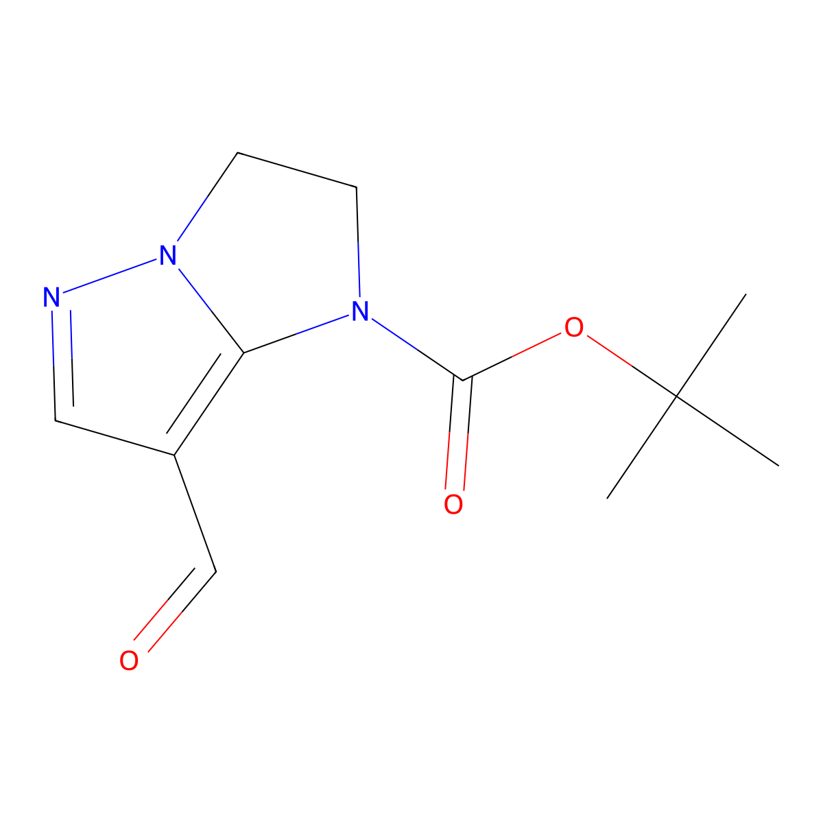 tert-butyl 7-formyl-1H,2H,3H-pyrazolo(1,5-a)imidazole-1-carboxylate molecular structure, CAS 2301352-49-6