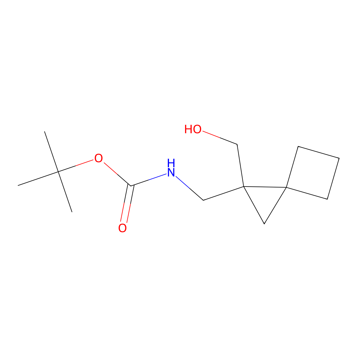 tert-butyl N-{[1-(hydroxymethyl)spiro[2.3]hexan-1-yl]methyl}carbamate molecular structure, CAS 2301385-47-5