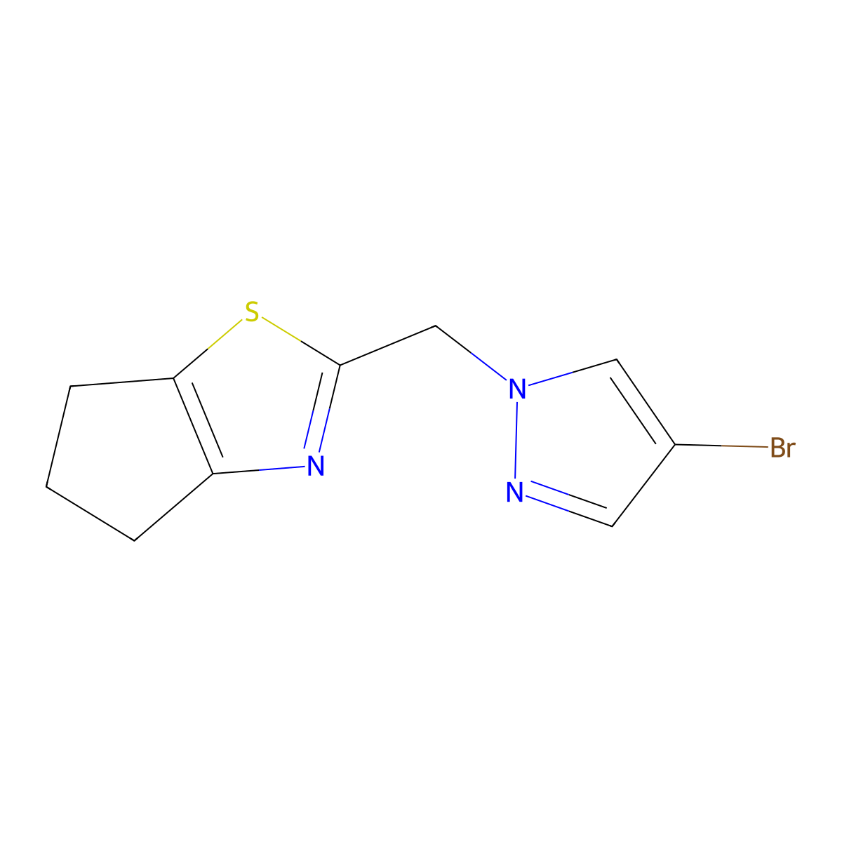 4-bromo-1-({4H,5H,6H-cyclopenta[d][1,3]thiazol-2-yl}methyl)-1H-pyrazole molecular structure, CAS 2301429-87-6