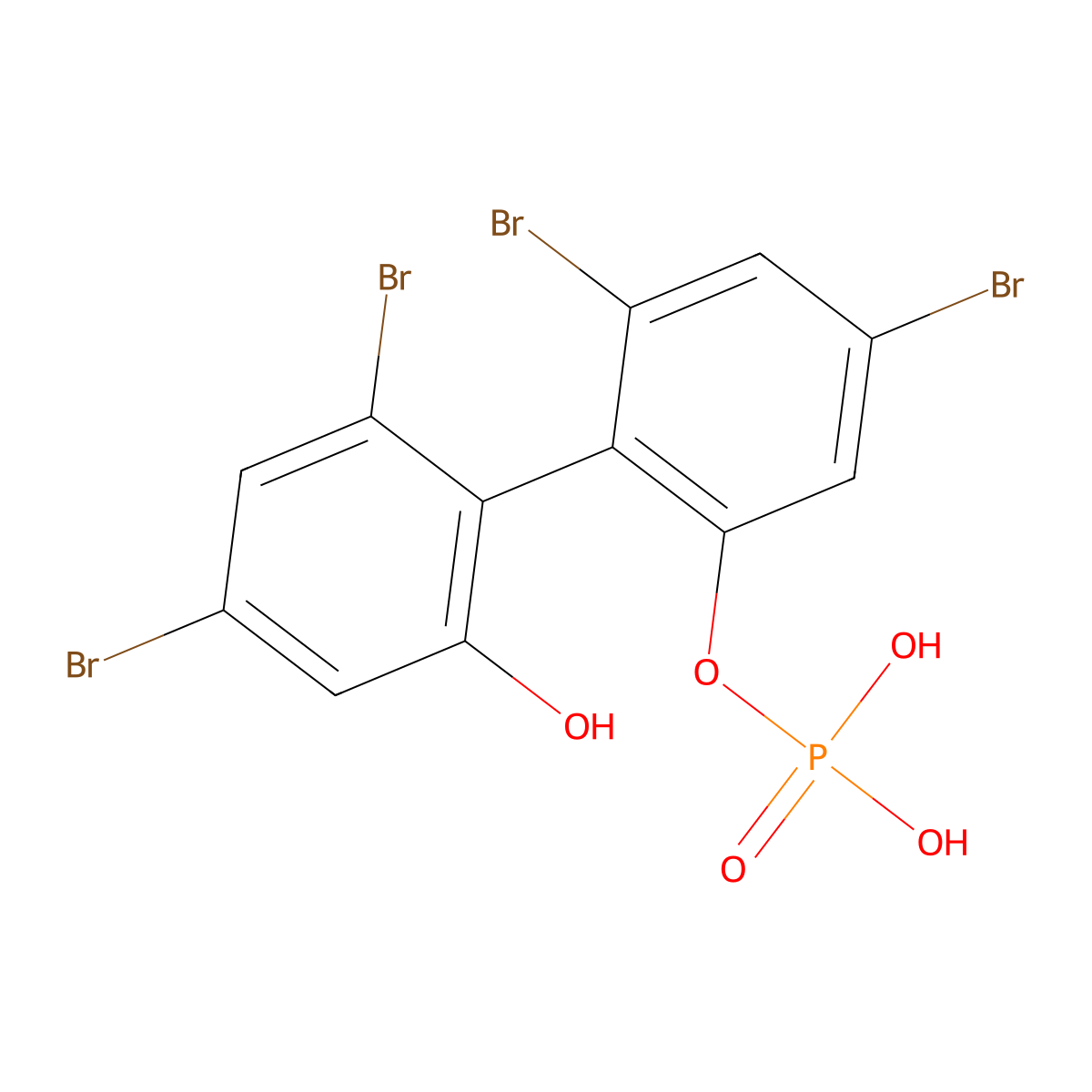(1,1'-Biphenyl)-2,2'-diol, 4,4',6,6'-tetrabromo-, mono(dihydrogen phosphate) molecular structure, CAS 23015-40-9