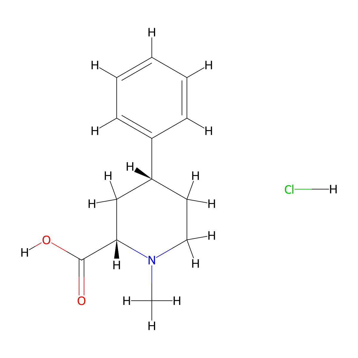 rac-(2R,4S)-1-methyl-4-phenylpiperidine-2-carboxylic acid hydrochloride molecular structure, CAS 23017-40-5