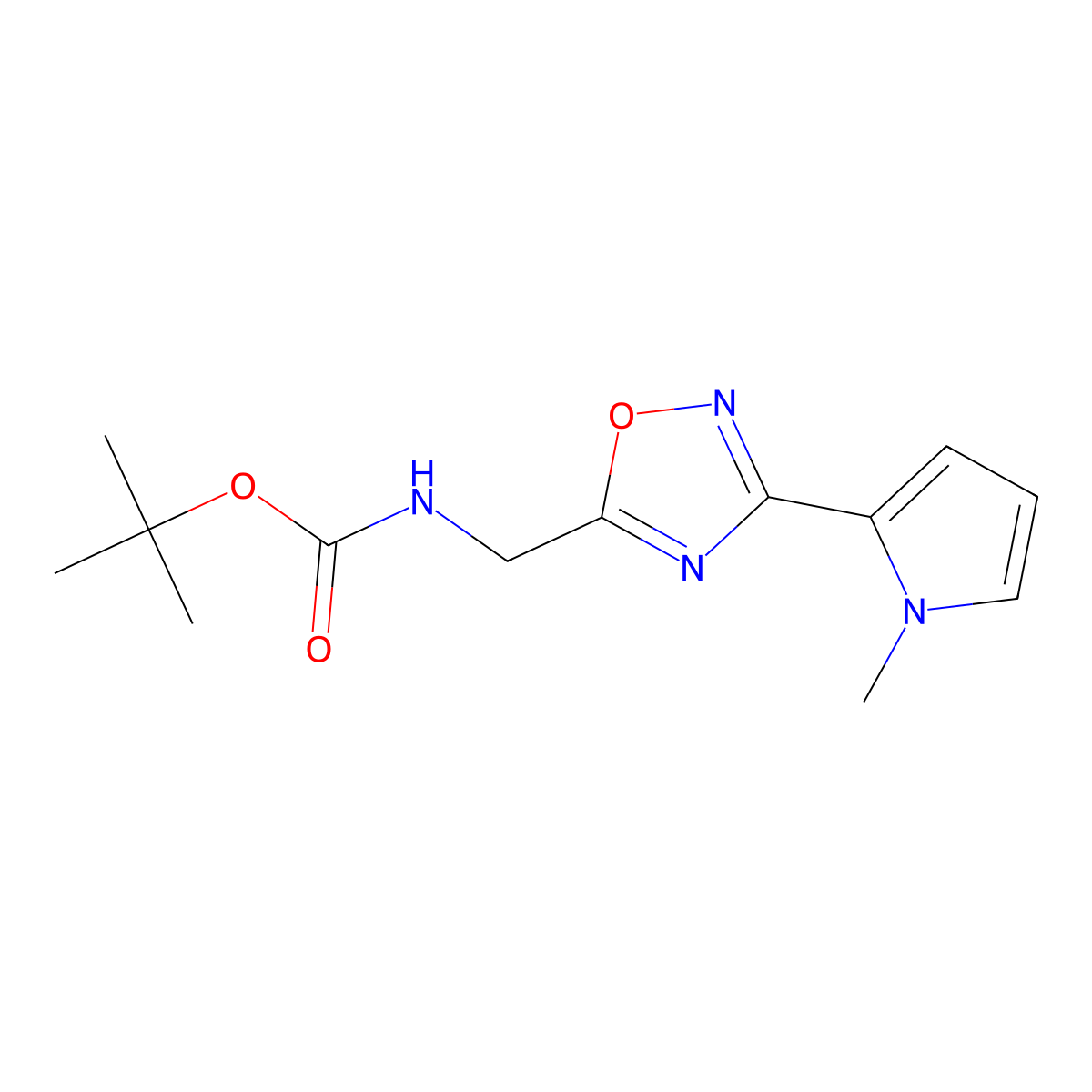tert-butyl N-{[3-(1-methyl-1H-pyrrol-2-yl)-1,2,4-oxadiazol-5-yl]methyl}carbamate molecular structure, CAS 2301850-00-8