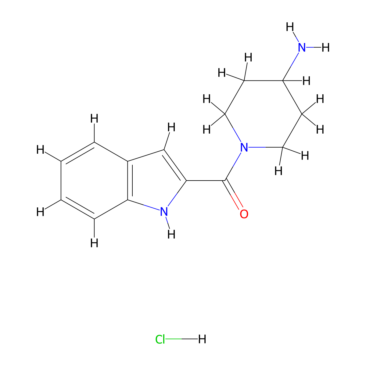 (4-Aminopiperidin-1-yl)(1H-indol-2-yl)methanone (HCl) molecular structure, CAS 2301851-16-9