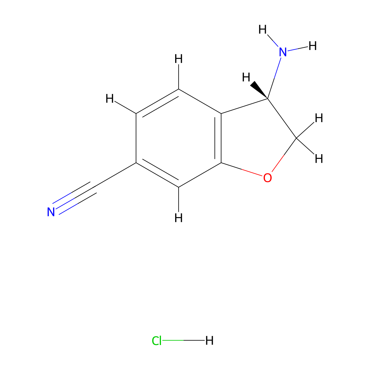 (3S)-3-Amino-2,3-dihydrobenzo[B]furan-6-carbonitrile hcl molecular structure, CAS 2301856-00-6