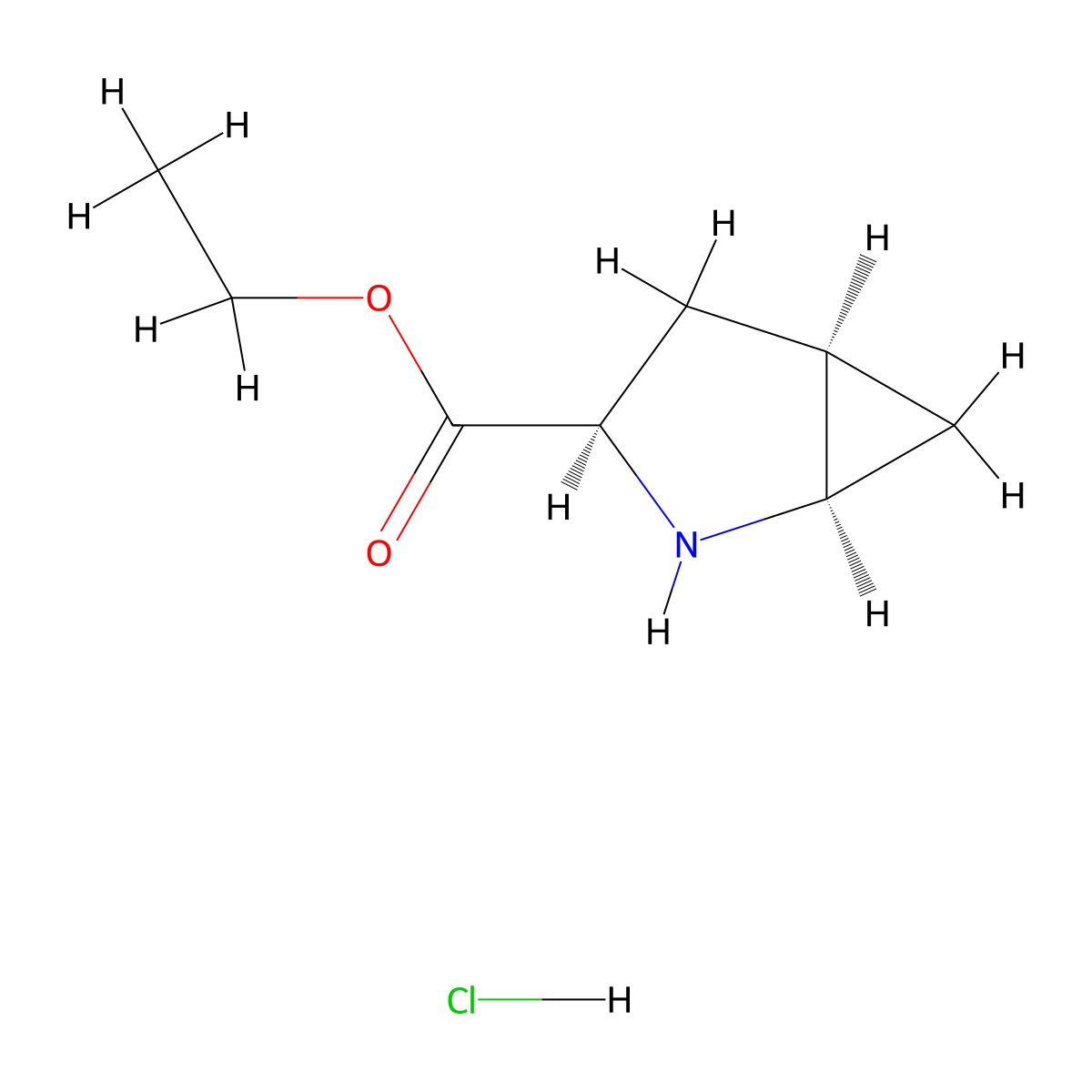 Ethyl (1R,3R,5R)-2-azabicyclo[3.1.0]hexane-3-carboxylate hydrochloride molecular structure, CAS 2301881-22-9