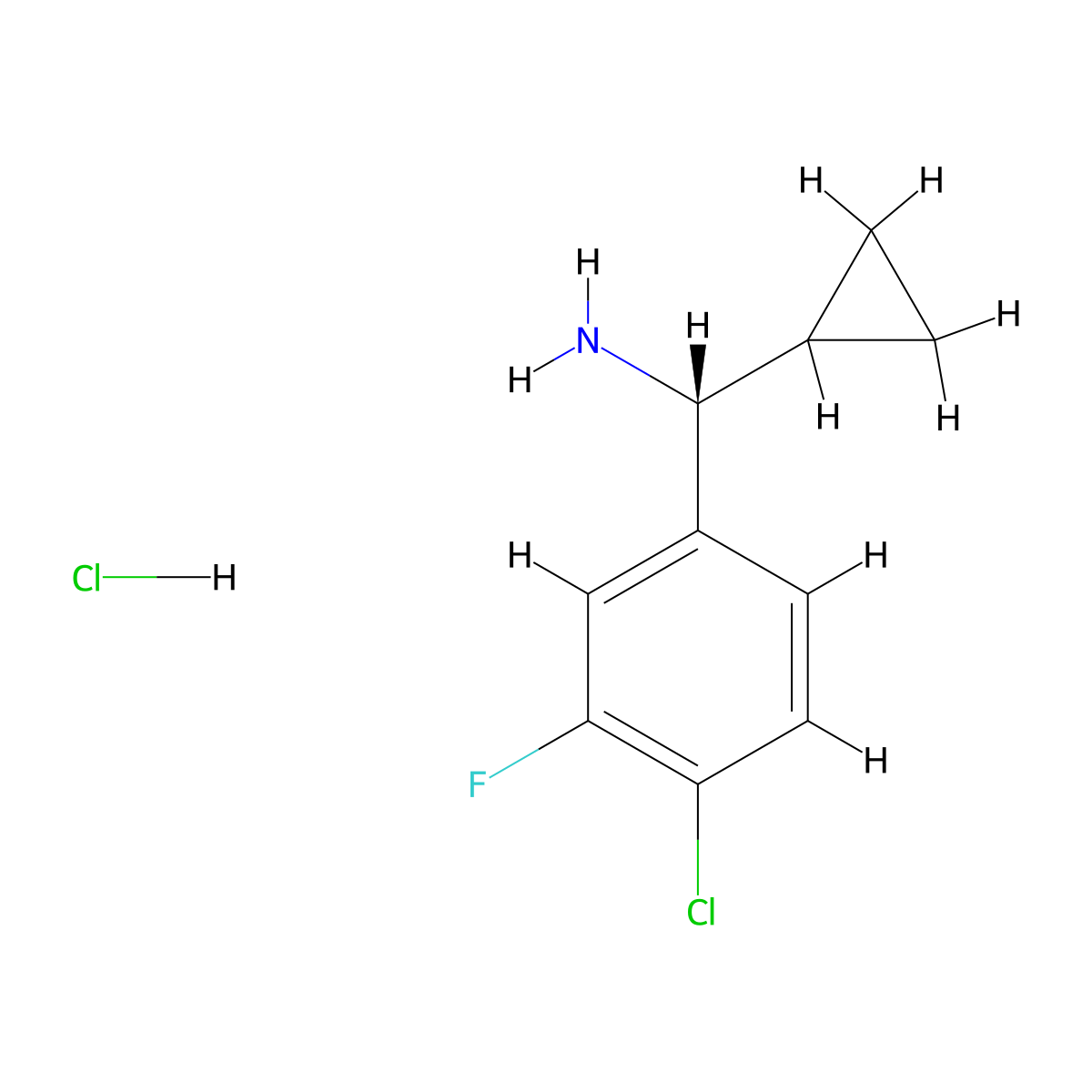 (R)-(4-Chloro-3-fluorophenyl)(cyclopropyl)methanamine hydrochloride molecular structure, CAS 2301881-46-7