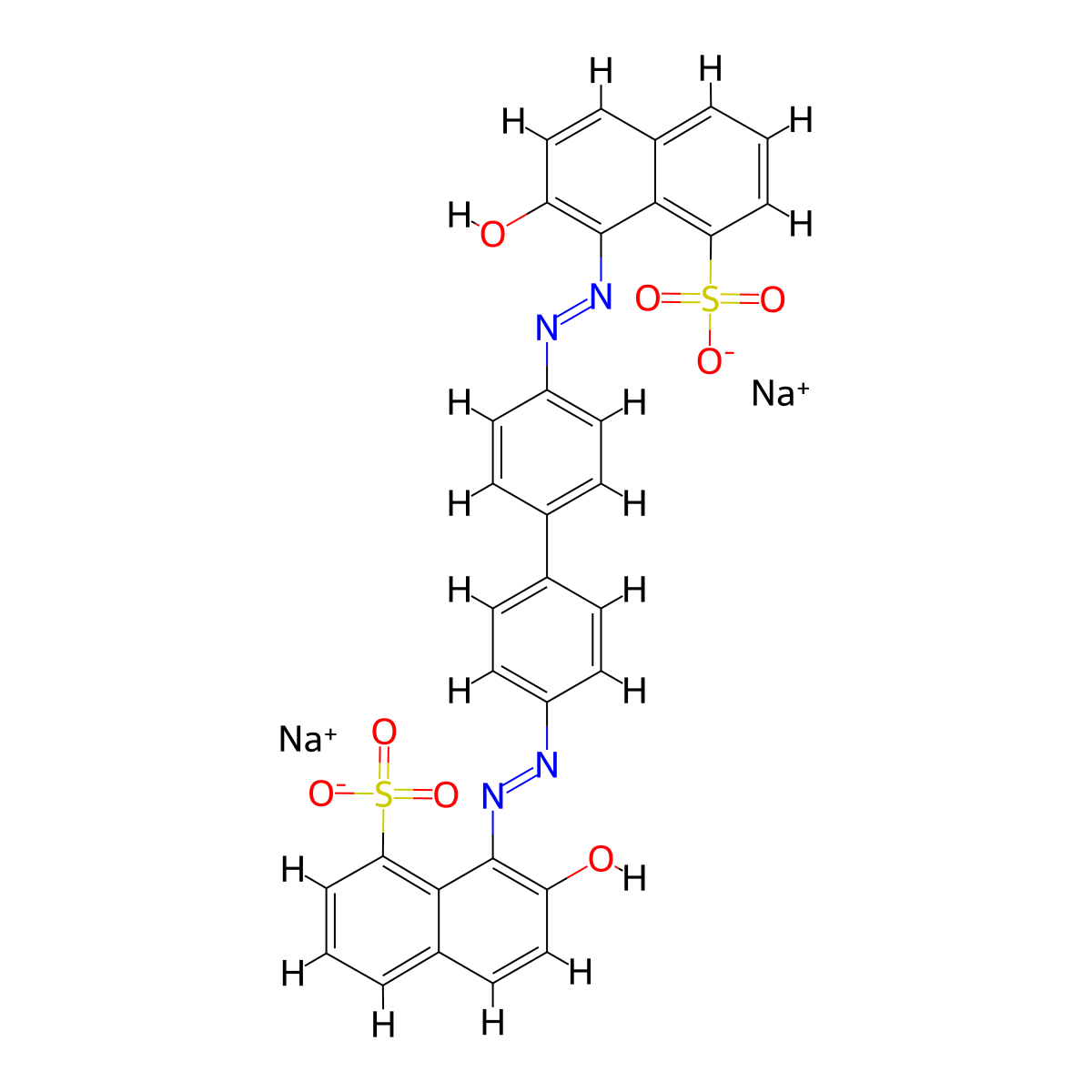 1-Naphthalenesulfonic acid, 8,8'-((1,1'-biphenyl)-4,4'-diylbis(2,1-diazenediyl))bis(7-hydroxy-, sodium salt (1:2) molecular structure, CAS 2302-97-8