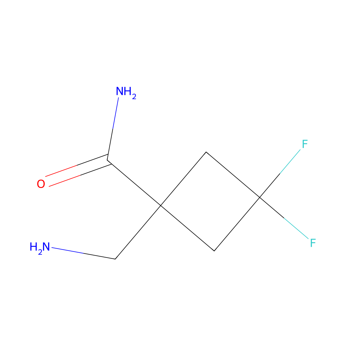 1-(Aminomethyl)-3,3-difluorocyclobutane-1-carboxamide molecular structure, CAS 2302169-91-9