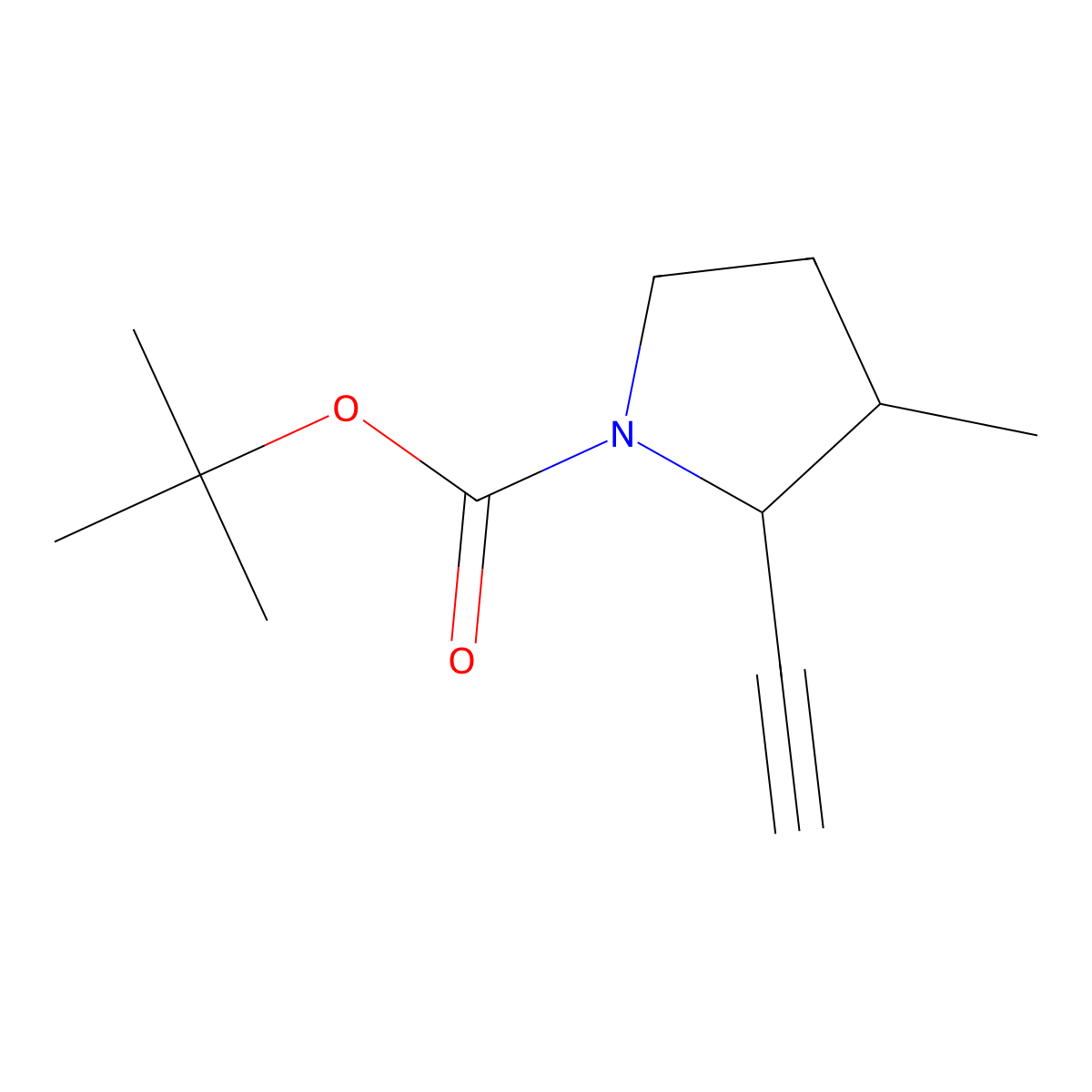 Tert-butyl 2-ethynyl-3-methylpyrrolidine-1-carboxylate molecular structure, CAS 2302341-04-2