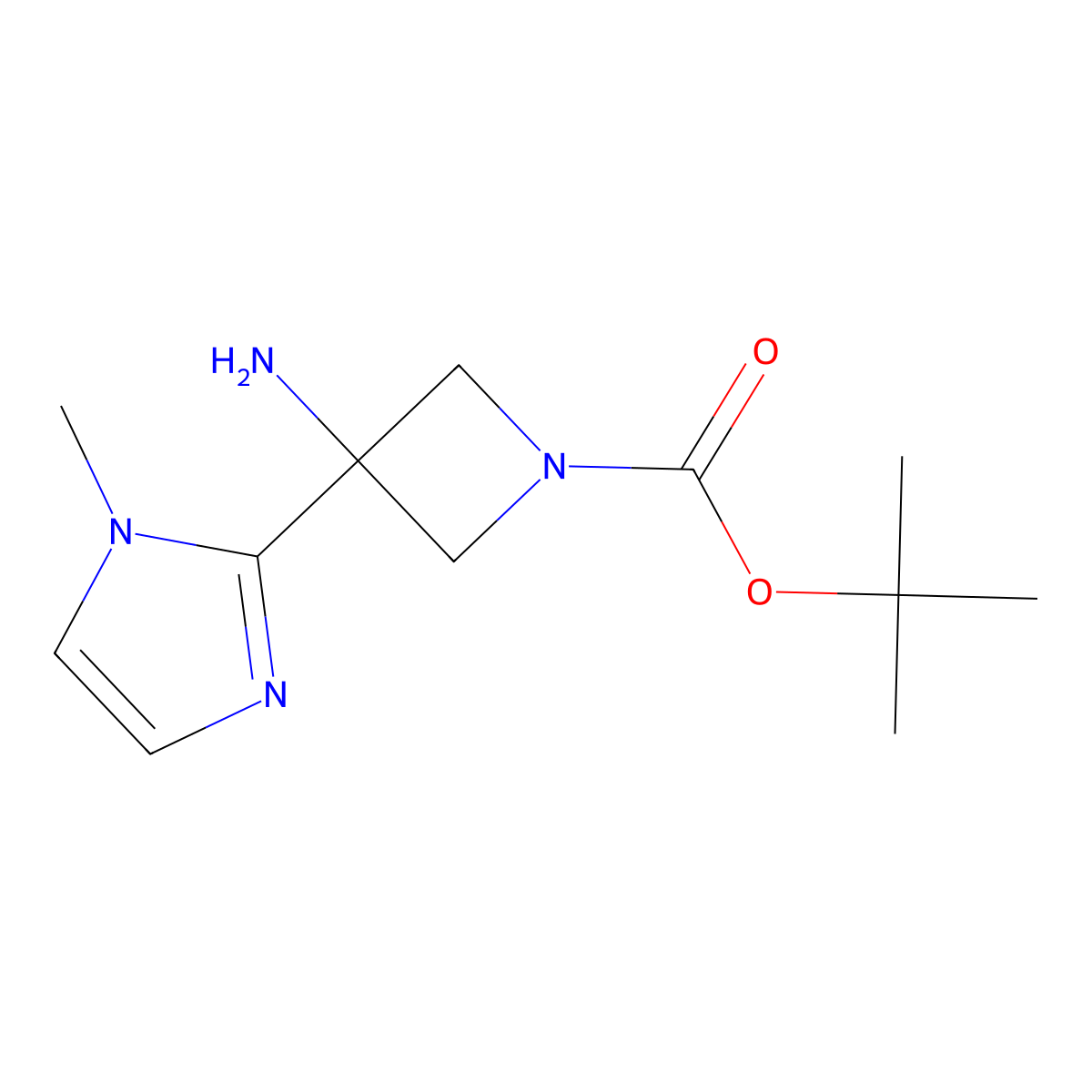 tert-butyl 3-amino-3-(1-methyl-1H-imidazol-2-yl)azetidine-1-carboxylate molecular structure, CAS 2302426-51-1