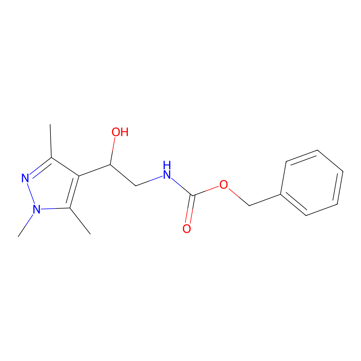 benzyl N-[2-hydroxy-2-(trimethyl-1H-pyrazol-4-yl)ethyl]carbamate molecular structure, CAS 2302483-85-6