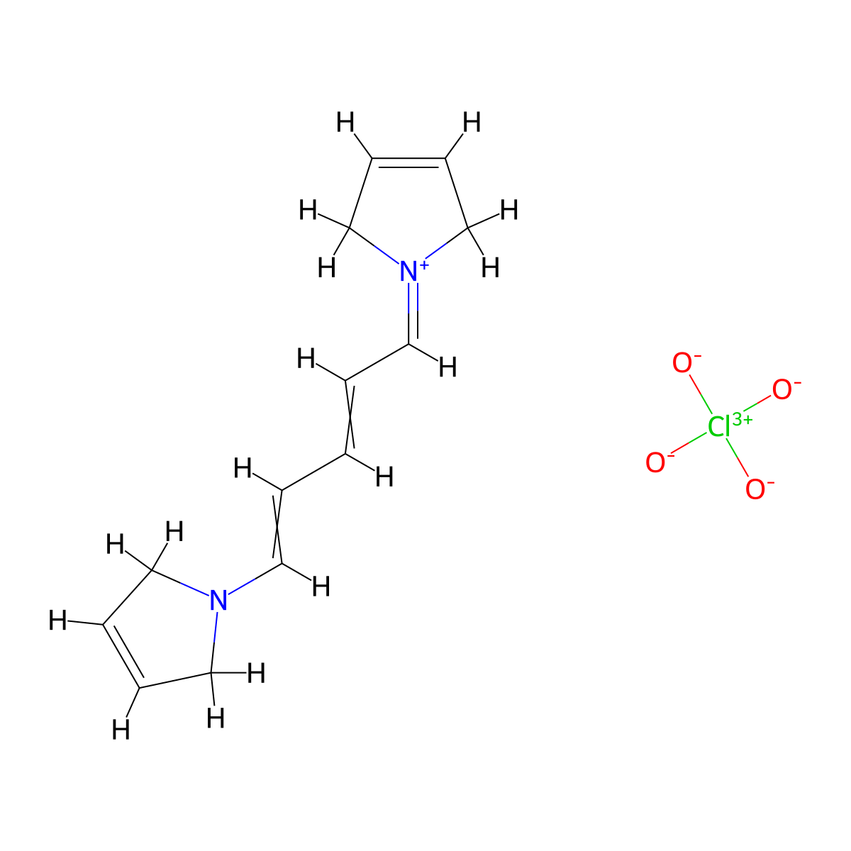 3-Pyrrolinium, 1-(5-(3-pyrrolino)-2,4-pentadienylidene)-, perchlorate molecular structure, CAS 23025-73-2