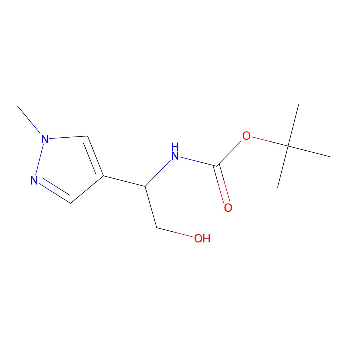 tert-butyl N-[2-hydroxy-1-(1-methyl-1H-pyrazol-4-yl)ethyl]carbamate molecular structure, CAS 2302810-17-7