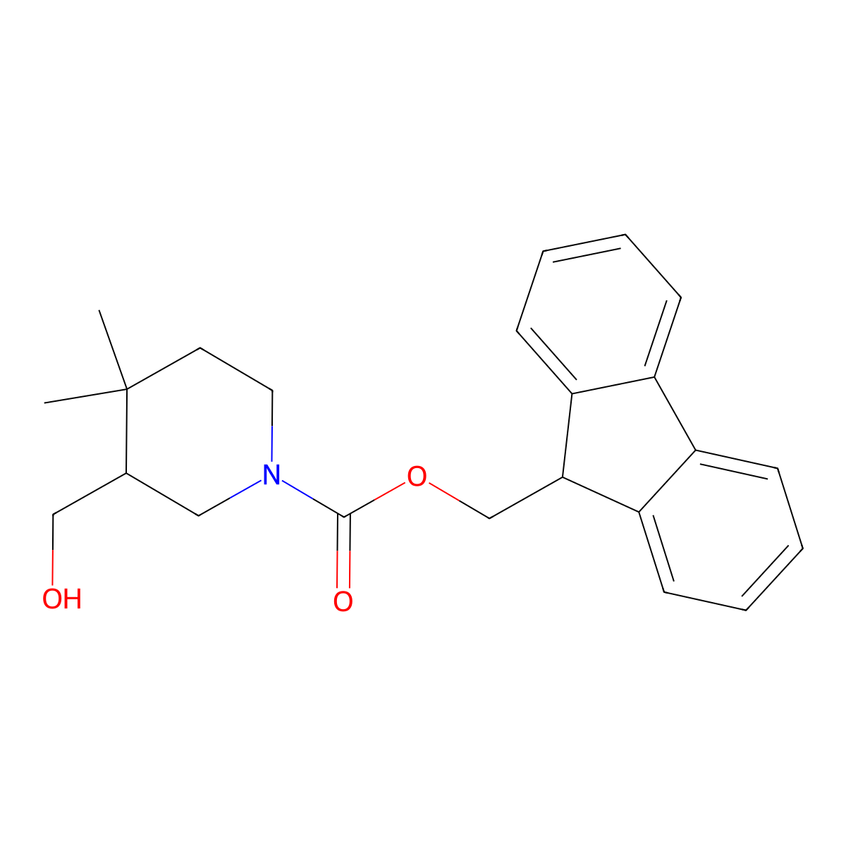 (9H-fluoren-9-yl)methyl 3-(hydroxymethyl)-4,4-dimethylpiperidine-1-carboxylate molecular structure, CAS 2302949-34-2