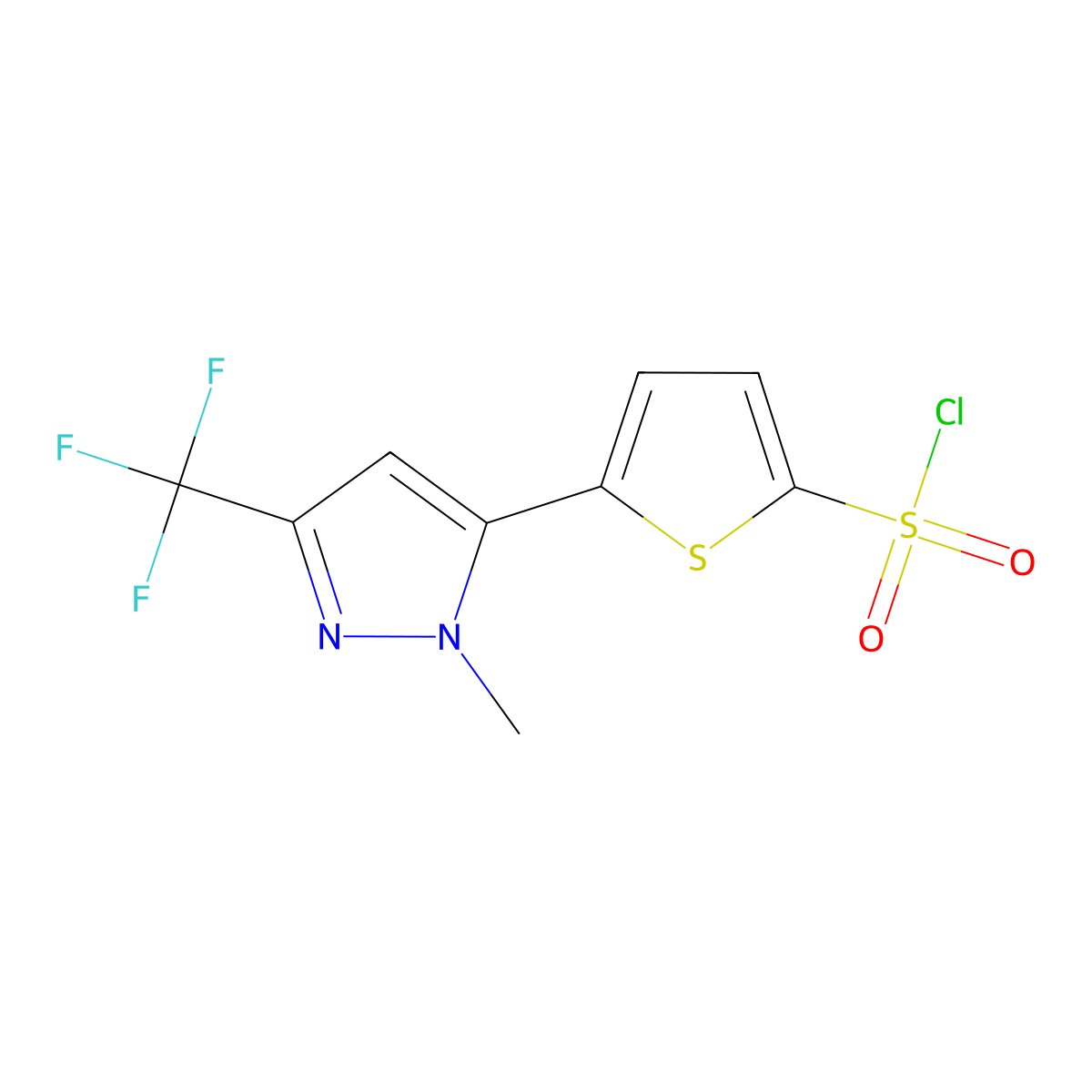 5-[1-Methyl-3-(trifluoromethyl)-1h-pyrazol-5-yl]thiophene-2-sulfonyl chloride molecular structure, CAS 230295-11-1
