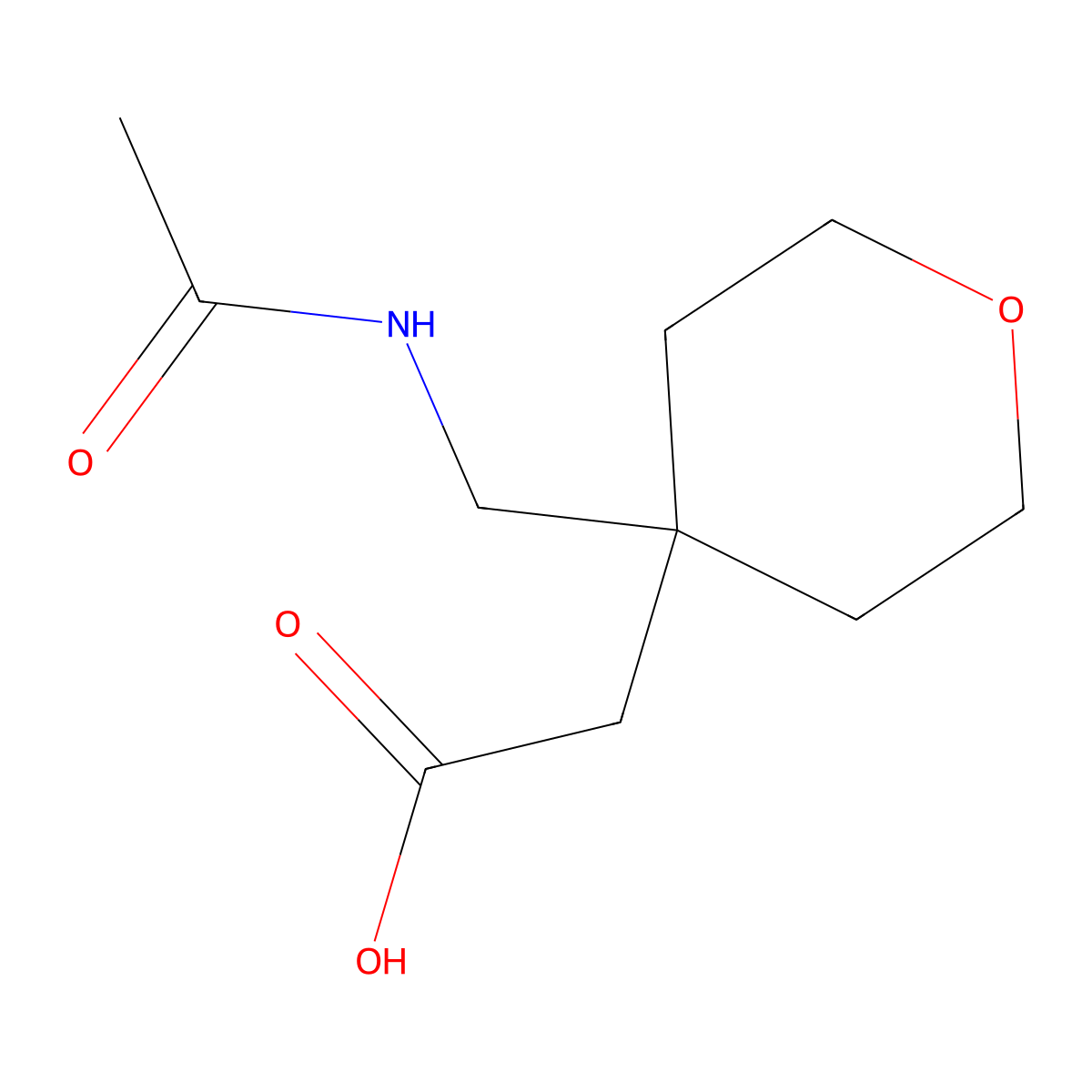 2-[4-(Acetamidomethyl)oxan-4-yl]acetic acid molecular structure, CAS 2303067-04-9