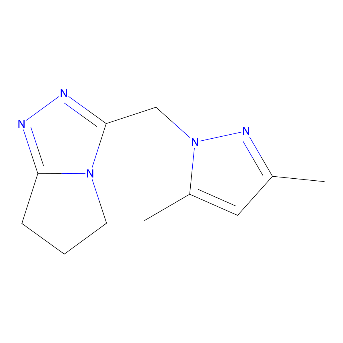 3,5-dimethyl-1-({5H,6H,7H-pyrrolo[2,1-c][1,2,4]triazol-3-yl}methyl)-1H-pyrazole molecular structure, CAS 2303352-78-3