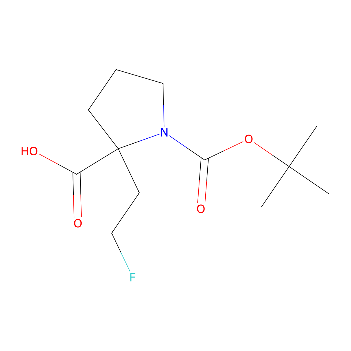 1-[(Tert-butoxy)carbonyl]-2-(2-fluoroethyl)pyrrolidine-2-carboxylic acid molecular structure, CAS 2303461-14-3