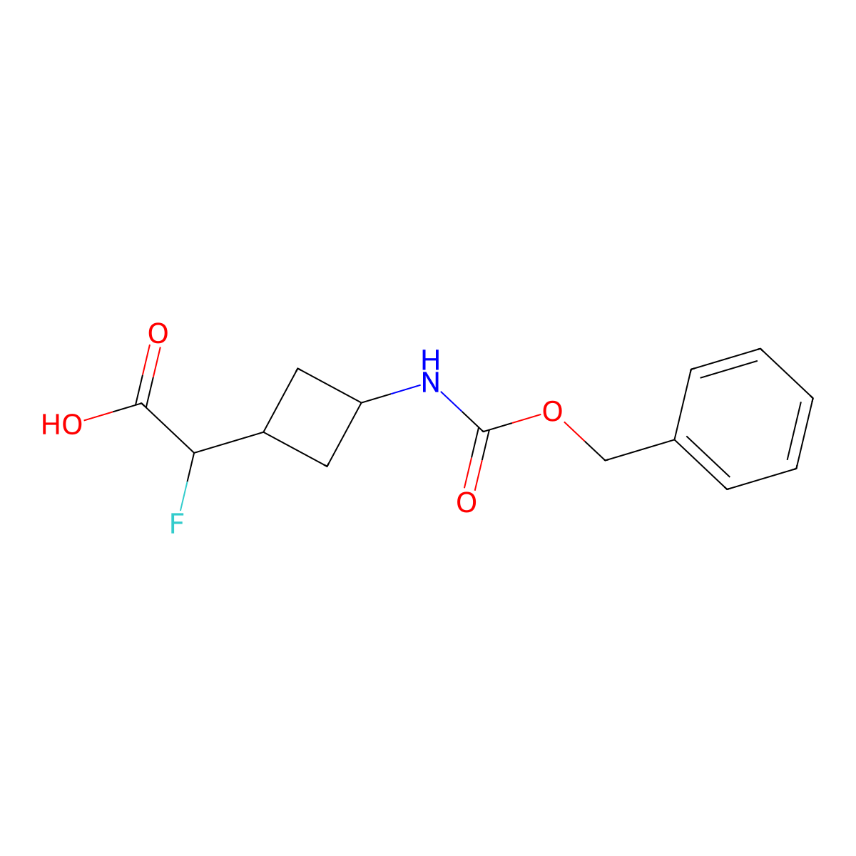 2-(3-{[(Benzyloxy)carbonyl]amino}cyclobutyl)-2-fluoroacetic acid molecular structure, CAS 2303478-58-0