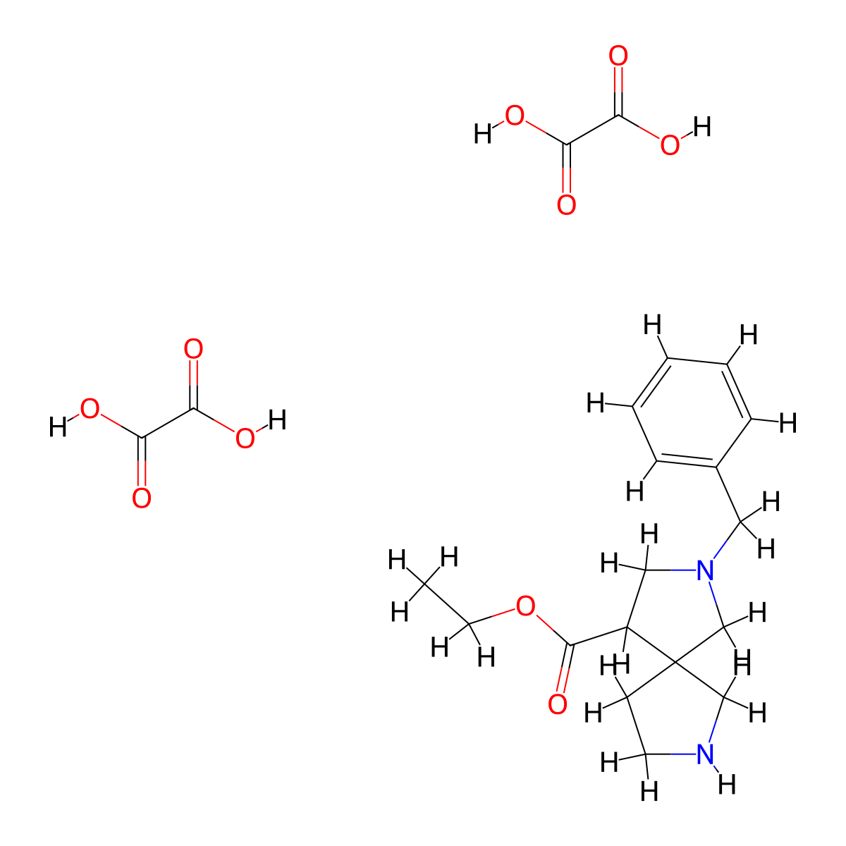 Ethyl 2-benzyl-2,7-diazaspiro[4.4]nonane-4-carboxylate dioxalate molecular structure, CAS 2303565-49-1
