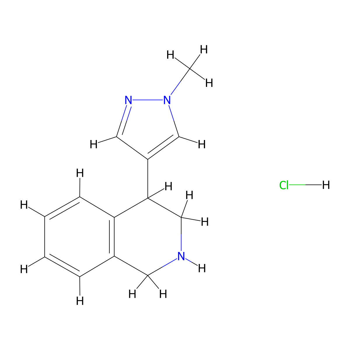 4-(1-methyl-1H-pyrazol-4-yl)-1,2,3,4-tetrahydroisoquinoline hydrochloride molecular structure, CAS 2303565-69-5