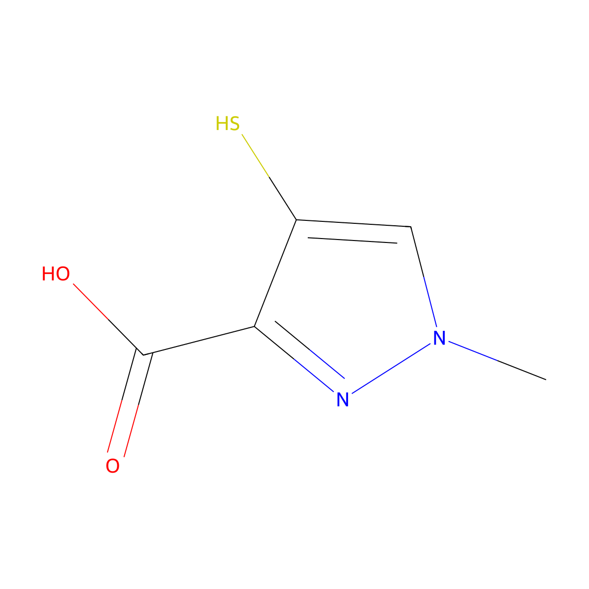 1-methyl-4-sulfanyl-1H-pyrazole-3-carboxylic acid molecular structure, CAS 2303804-48-8