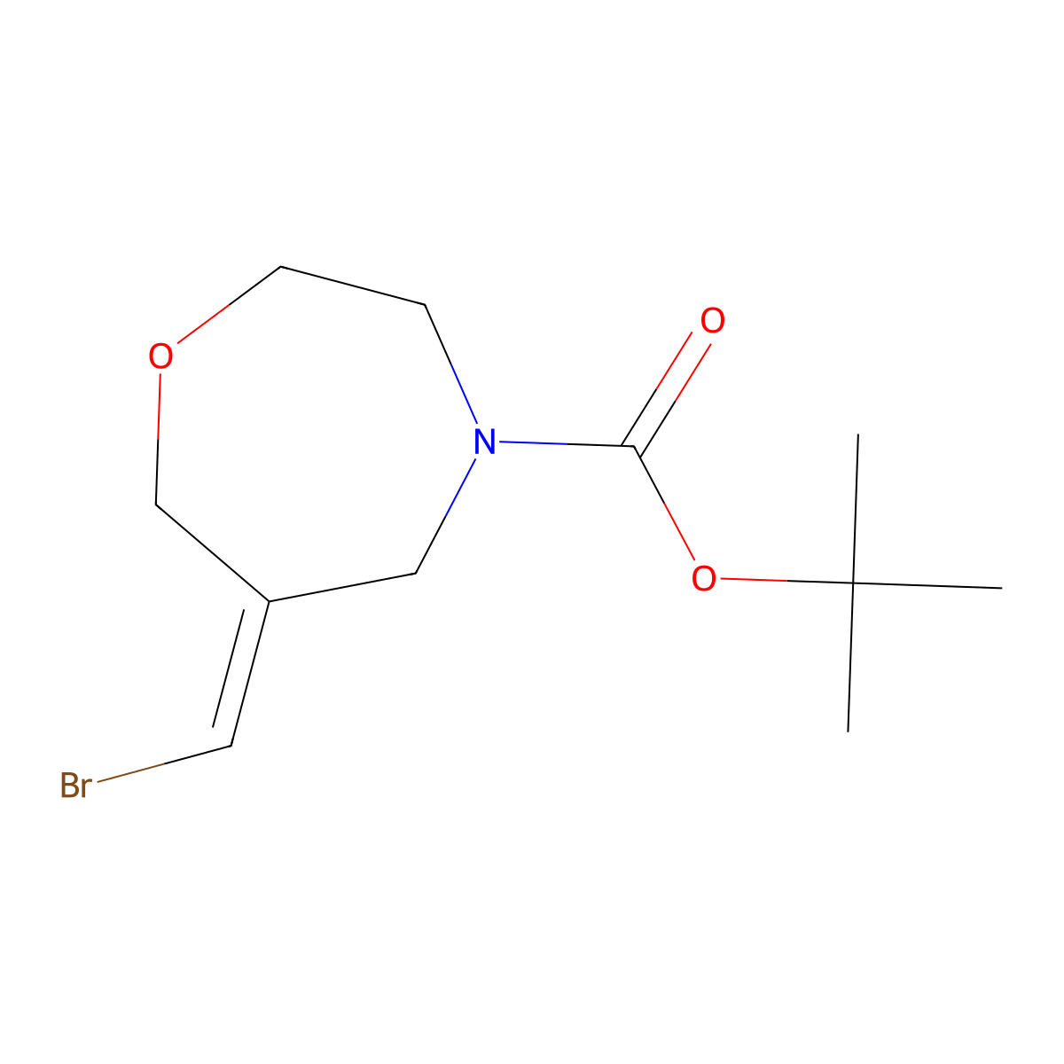 Tert-butyl 6-(bromomethylidene)-1,4-oxazepane-4-carboxylate molecular structure, CAS 2304285-73-0