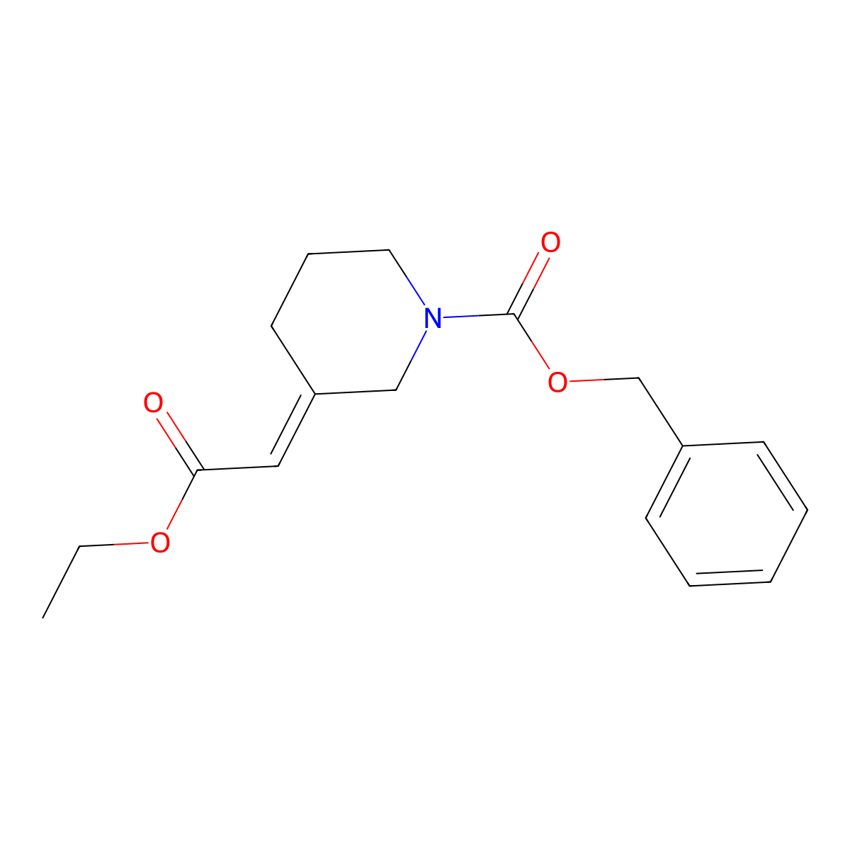 Benzyl 3-(2-ethoxy-2-oxoethylidene)piperidine-1-carboxylate molecular structure, CAS 2304288-09-1