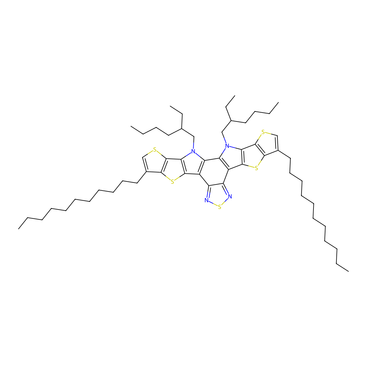 12,13-Bis(2-ethylhexyl)-3,9-diundecyl-12,13-dihydro-[1,2,5]thiadiazolo[3,4-e]thieno[2'',3'':4',5']thieno[2',3':4,5]pyrrolo[3,2-g]thieno[2',3':4,5]thieno[3,2-b]indole molecular structure, CAS 2304444-52-6