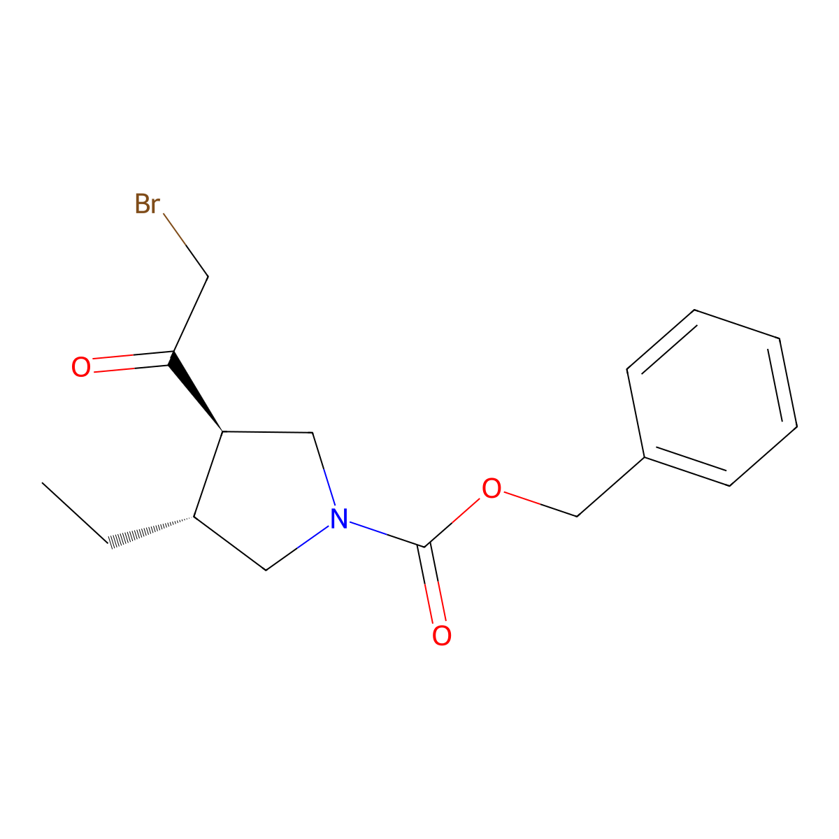 rel-Benzyl (3R,4R)-3-(2-bromoacetyl)-4-ethylpyrrolidine-1-carboxylate molecular structure, CAS 2304514-60-9