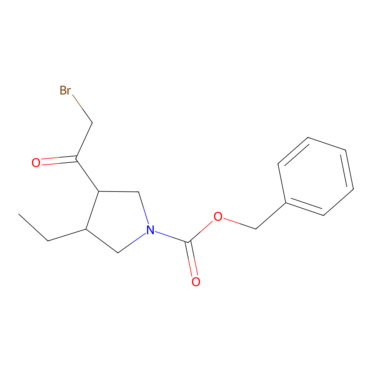 Rel-phenylmethyl (3R,4S)-3-(2-bromoacetyl)-4-ethyl-1-pyrrolidinecarboxylate molecular structure, CAS 2304514-69-8