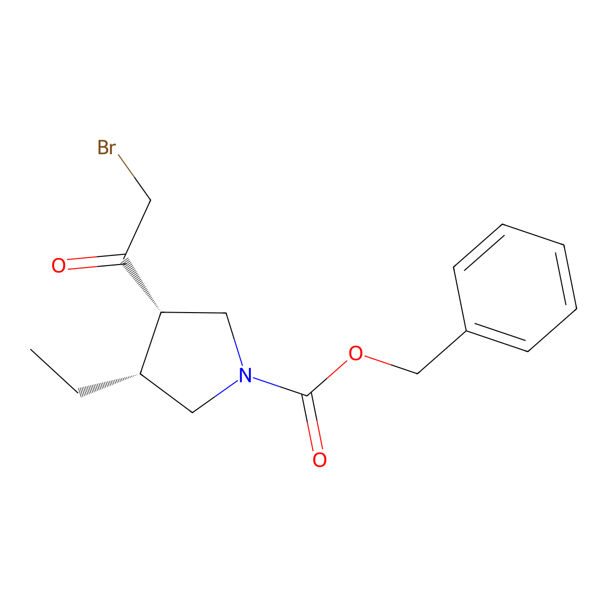Rel-phenylmethyl (3R,4S)-3-(2-bromoacetyl)-4-ethyl-1-pyrrolidinecarboxylate molecular structure, CAS 2304514-69-8