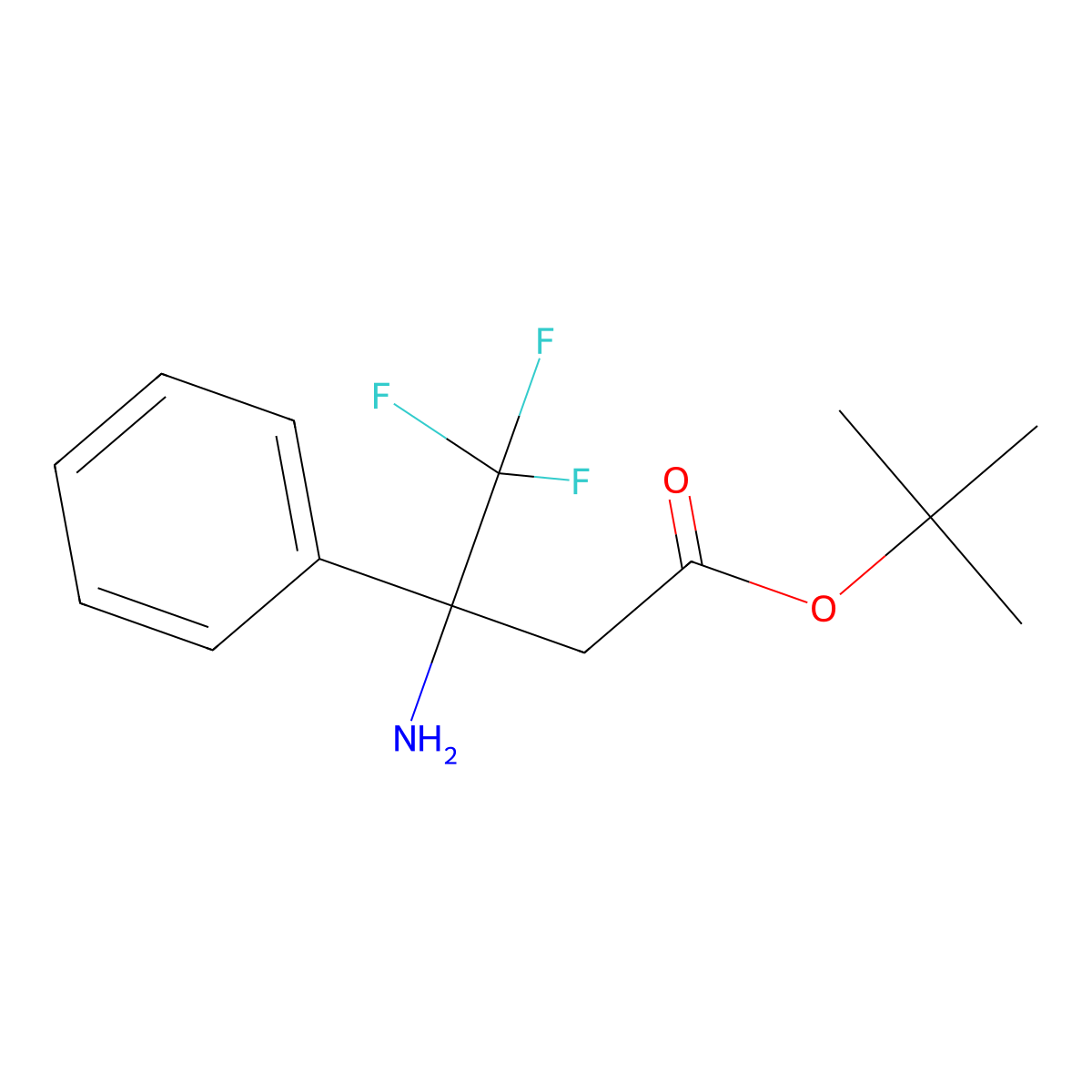 Tert-butyl 3-amino-4,4,4-trifluoro-3-phenylbutanoate molecular structure, CAS 2304536-22-7