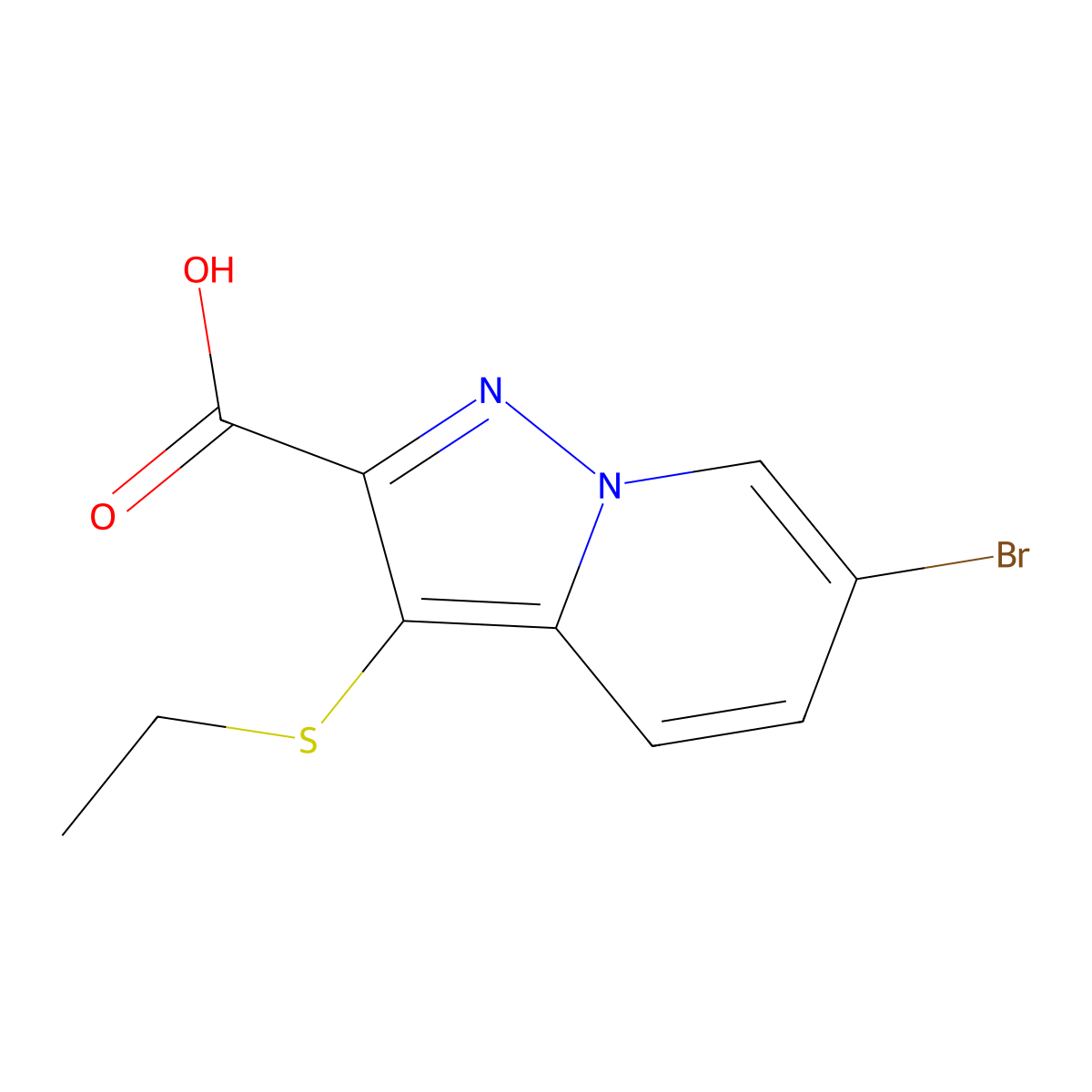 6-Bromo-3-(ethylsulfanyl)pyrazolo[1,5-a]pyridine-2-carboxylic acid molecular structure, CAS 2304583-54-6