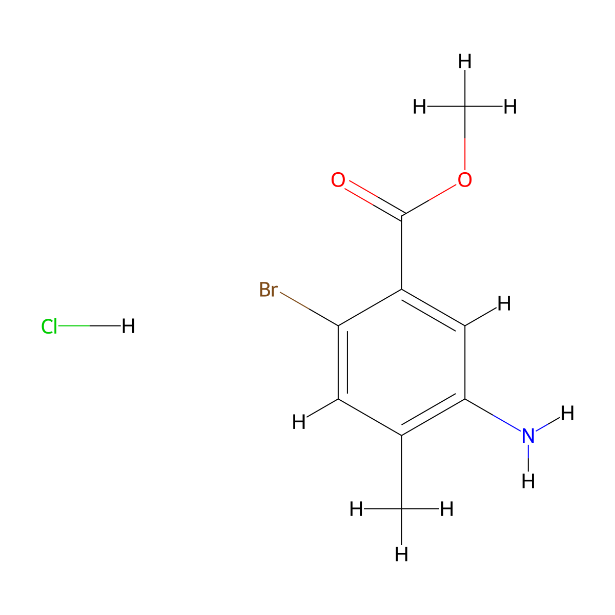 Methyl 5-amino-2-bromo-4-methylbenzoate HCl molecular structure, CAS 2304583-83-1