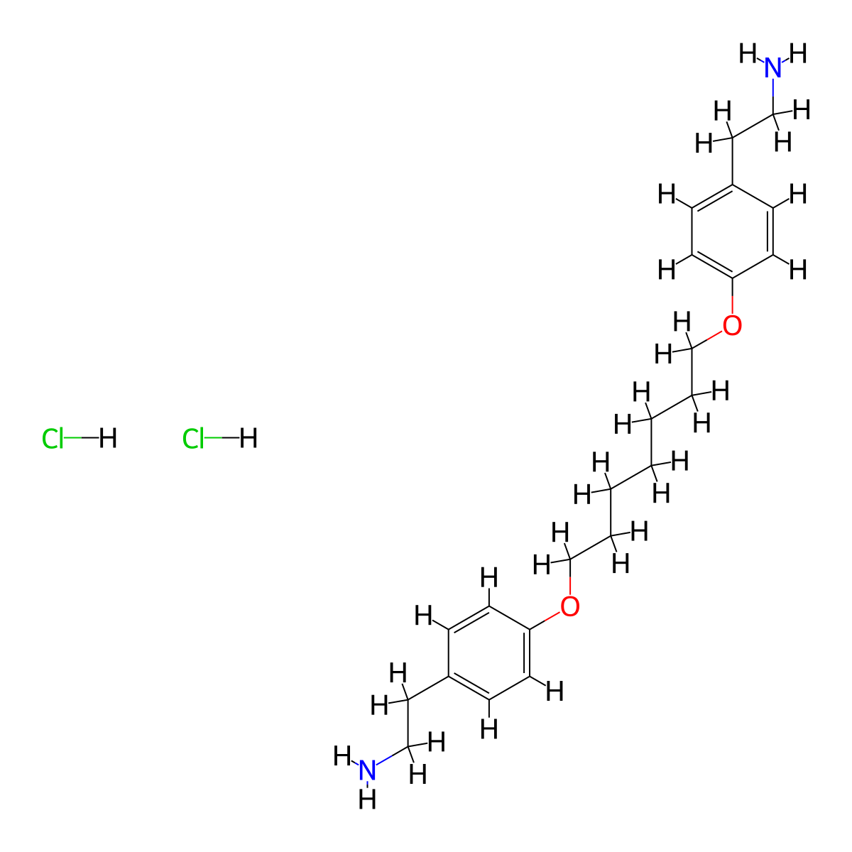 2,2'-((Heptane-1,7-diylbis(oxy))bis(4,1-phenylene))bis(ethan-1-amine) 2hcl molecular structure, CAS 2304584-04-9