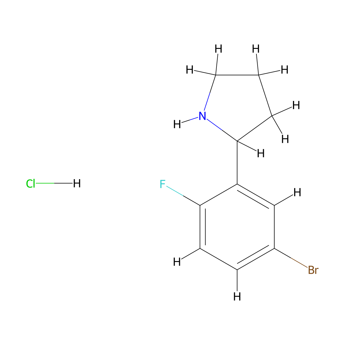 2-(5-Bromo-2-fluorophenyl)pyrrolidine hcl molecular structure, CAS 2304584-12-9
