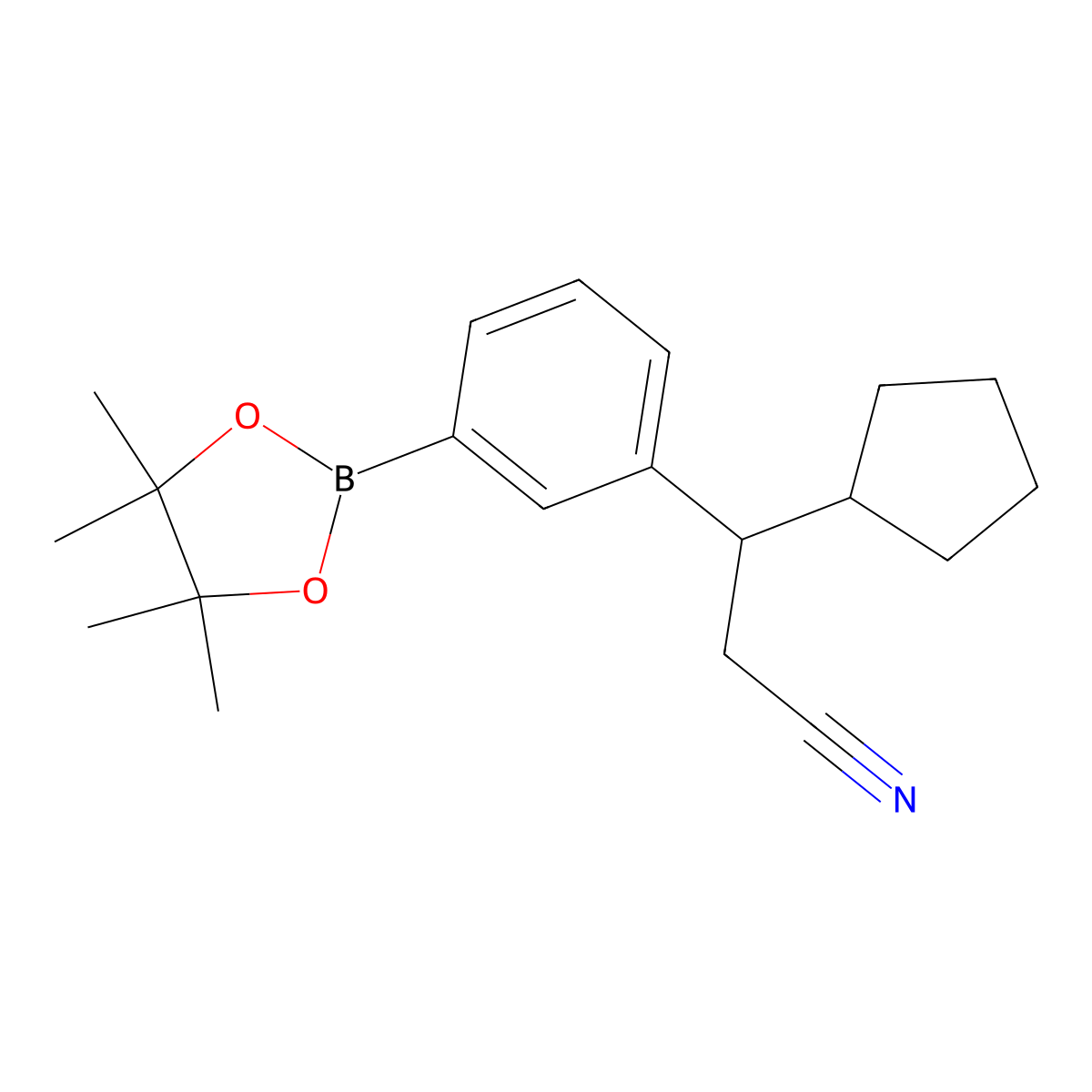 3-Cyclopentyl-3-(3-(4,4,5,5-tetramethyl-1,3,2-dioxaborolan-2-yl)phenyl)propanenitrile molecular structure, CAS 2304631-24-9