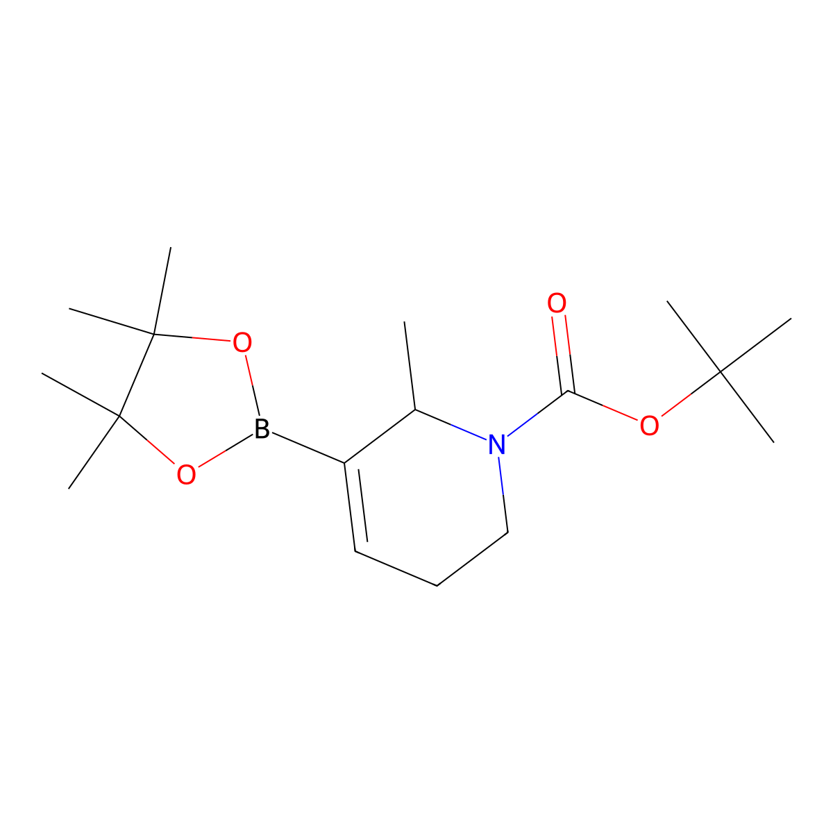 Tert-butyl 6-methyl-5-(4,4,5,5-tetramethyl-1,3,2-dioxaborolan-2-yl)-1,2,3,6-tetrahydropyridine-1-carboxylate molecular structure, CAS 2304631-43-2