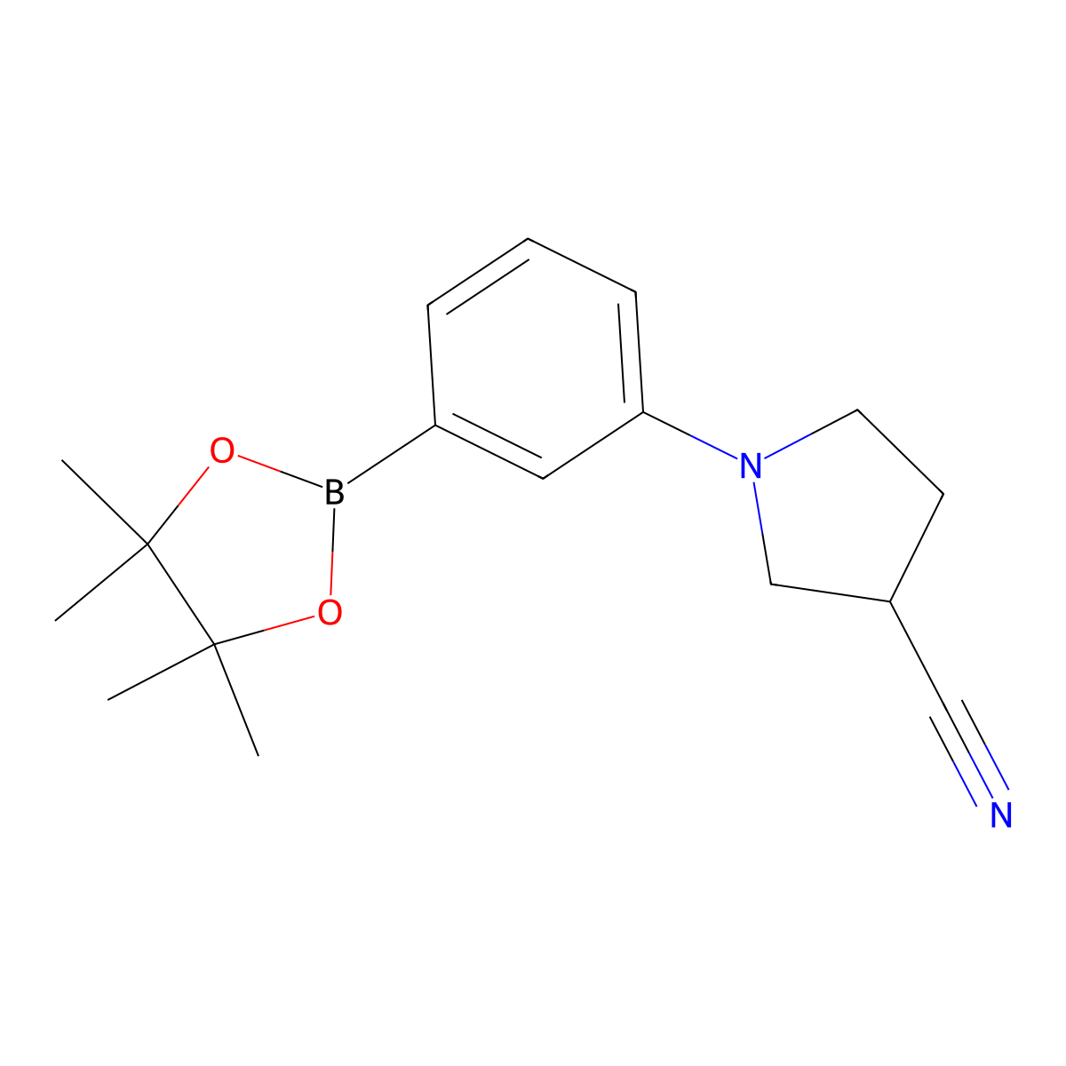 3-Pyrrolidinecarbonitrile, 1-[3-(4,4,5,5-tetramethyl-1,3,2-dioxaborolan-2-yl)phenyl]- molecular structure, CAS 2304631-52-3