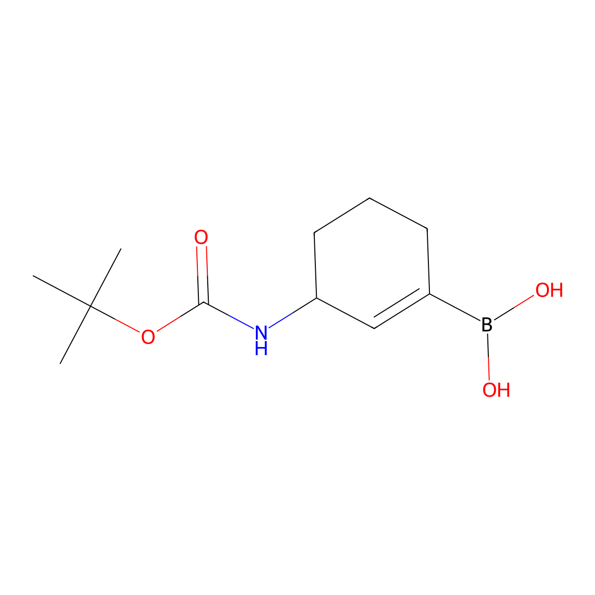 (3-((Tert-butoxycarbonyl)amino)cyclohex-1-en-1-yl)boronic acid molecular structure, CAS 2304631-66-9