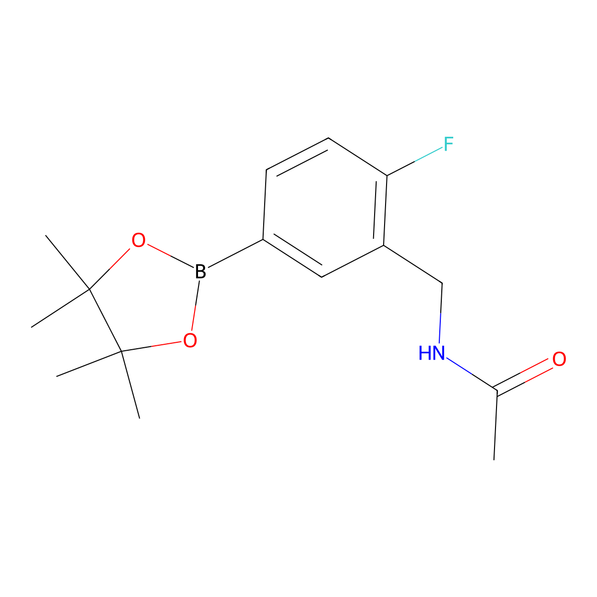 N-(2-Fluoro-5-(4,4,5,5-tetramethyl-1,3,2-dioxaborolan-2-yl)benzyl)acetamide molecular structure, CAS 2304633-78-9