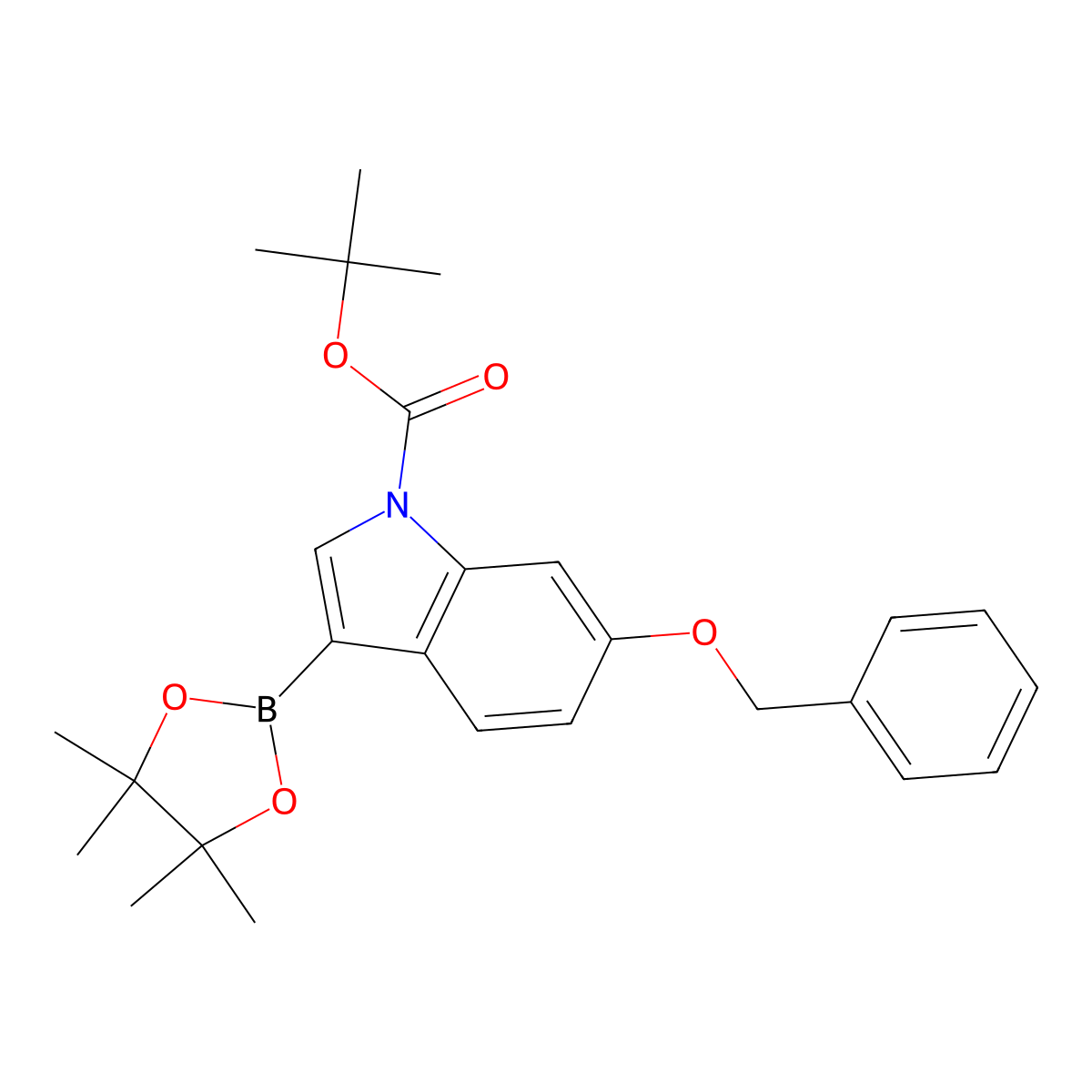 Tert-butyl 6-benzyloxy-3-(4,4,5,5-tetramethyl-1,3,2-dioxaborolan-2-yl)indole-1-carboxylate molecular structure, CAS 2304633-94-9