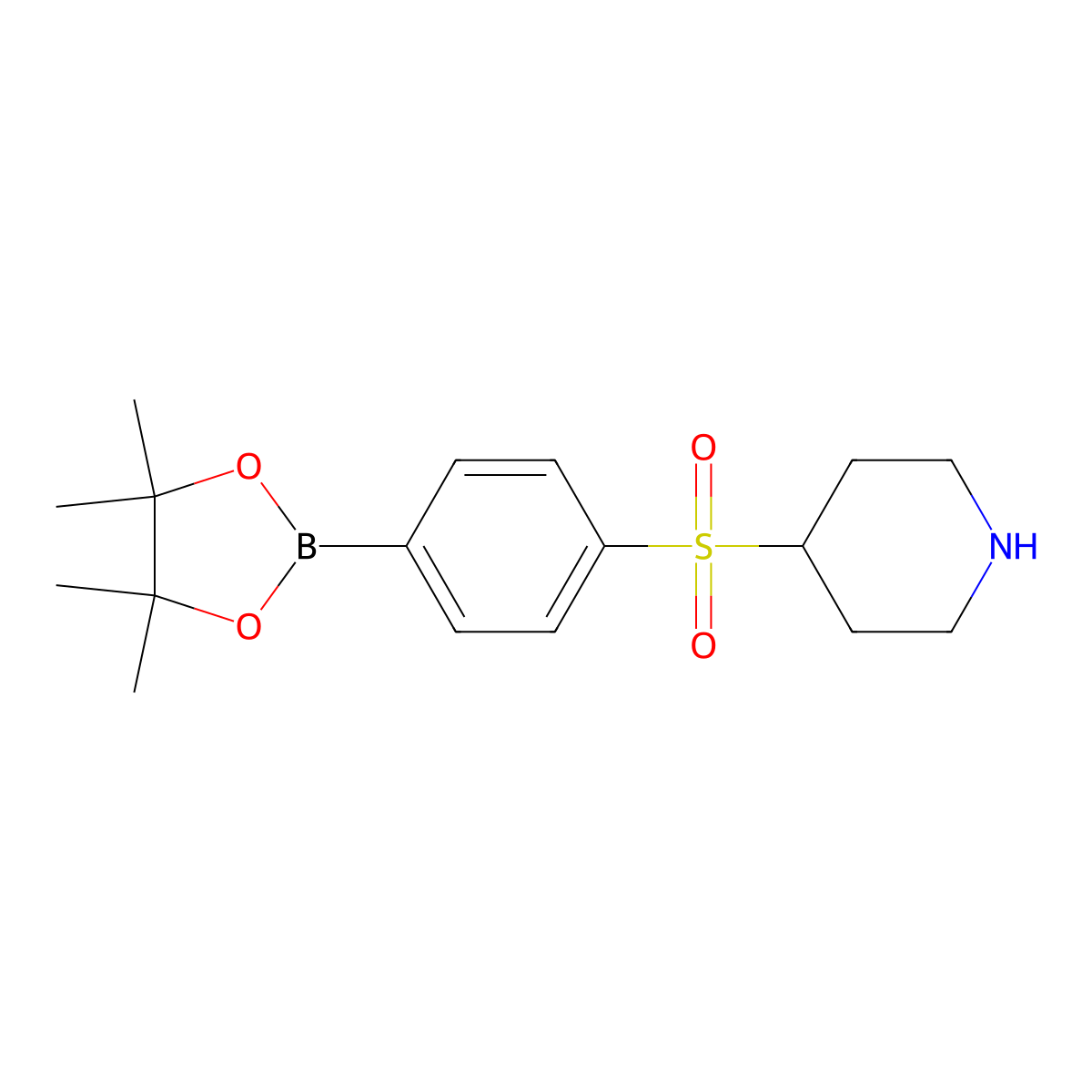 4-((4-(4,4,5,5-Tetramethyl-1,3,2-dioxaborolan-2-yl)phenyl)sulfonyl)piperidine molecular structure, CAS 2304634-01-1